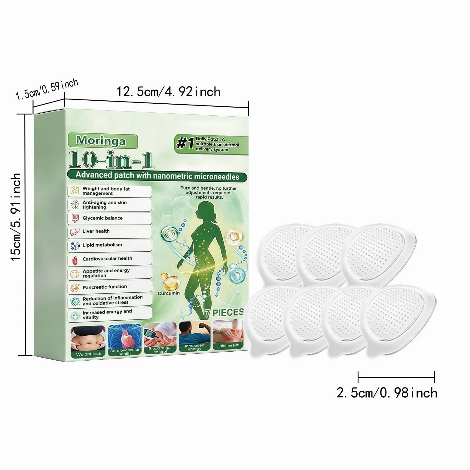 Moringa x Berberine Plaster 10 w 1, nano Microneedle odchudzająca, naturalna plaster odchudzający, płaski brzuch, łatwa w aplikacji, niewidoczna, dla mężczyzn i kobiet