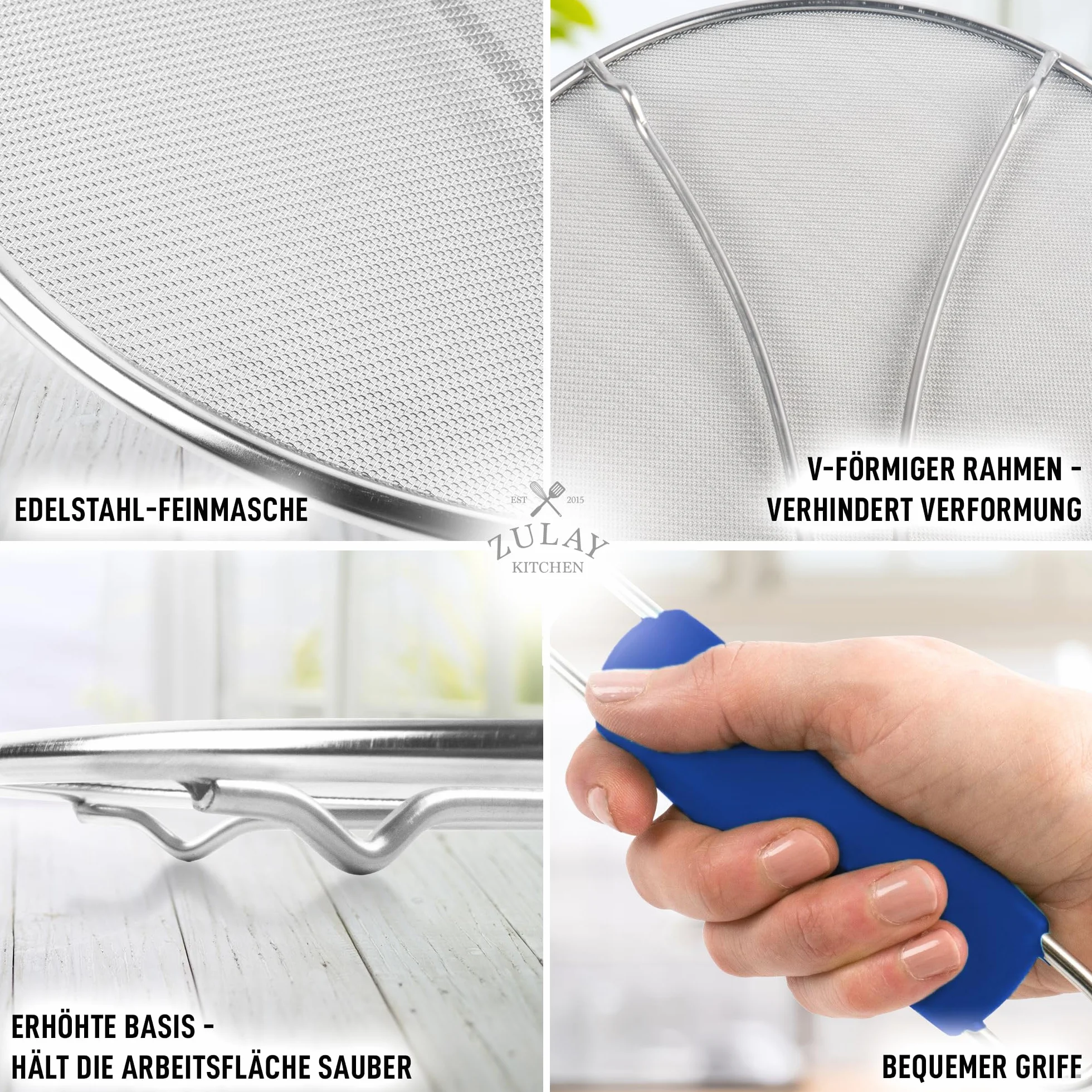 Zulay Kitchen Duży ekran do smażenia patelni 13" - Blokuje Hot Oil Splashes - Stainless Steel Grease Splatter Guard - ciemnoniebieski