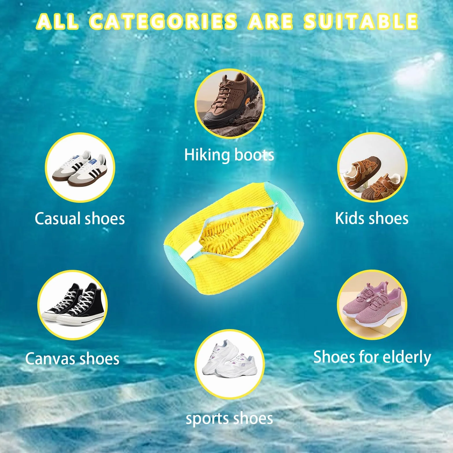 Torba do mycia butów w pralce, 2 x siatka na buty wielokrotnego użytku, ochronna torba na bieliznę do trampek, sneakersów, butów sportowych, żółta