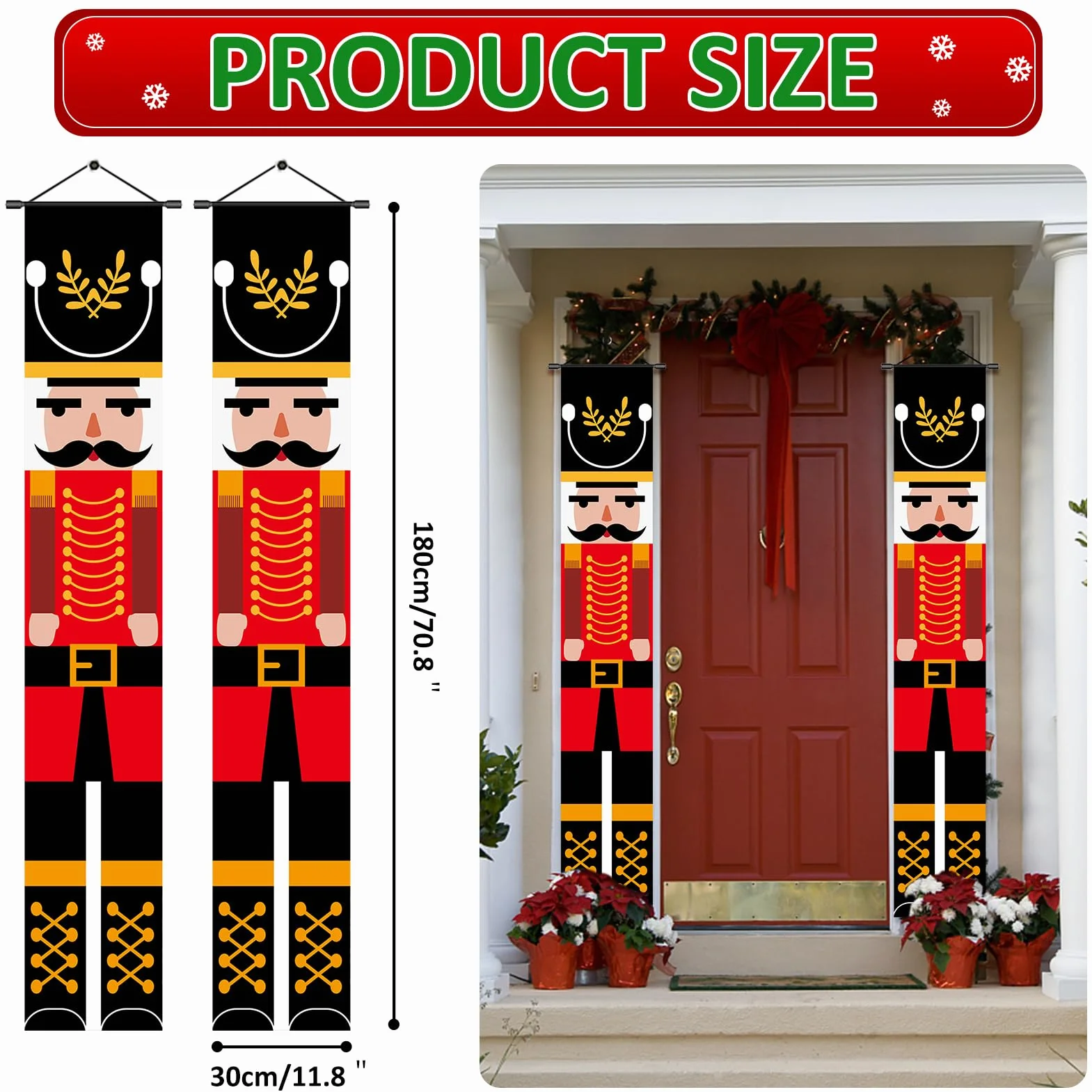JIASHA Baner bożonarodzeniowy dziadek do orzechów 30 x 180 cm para