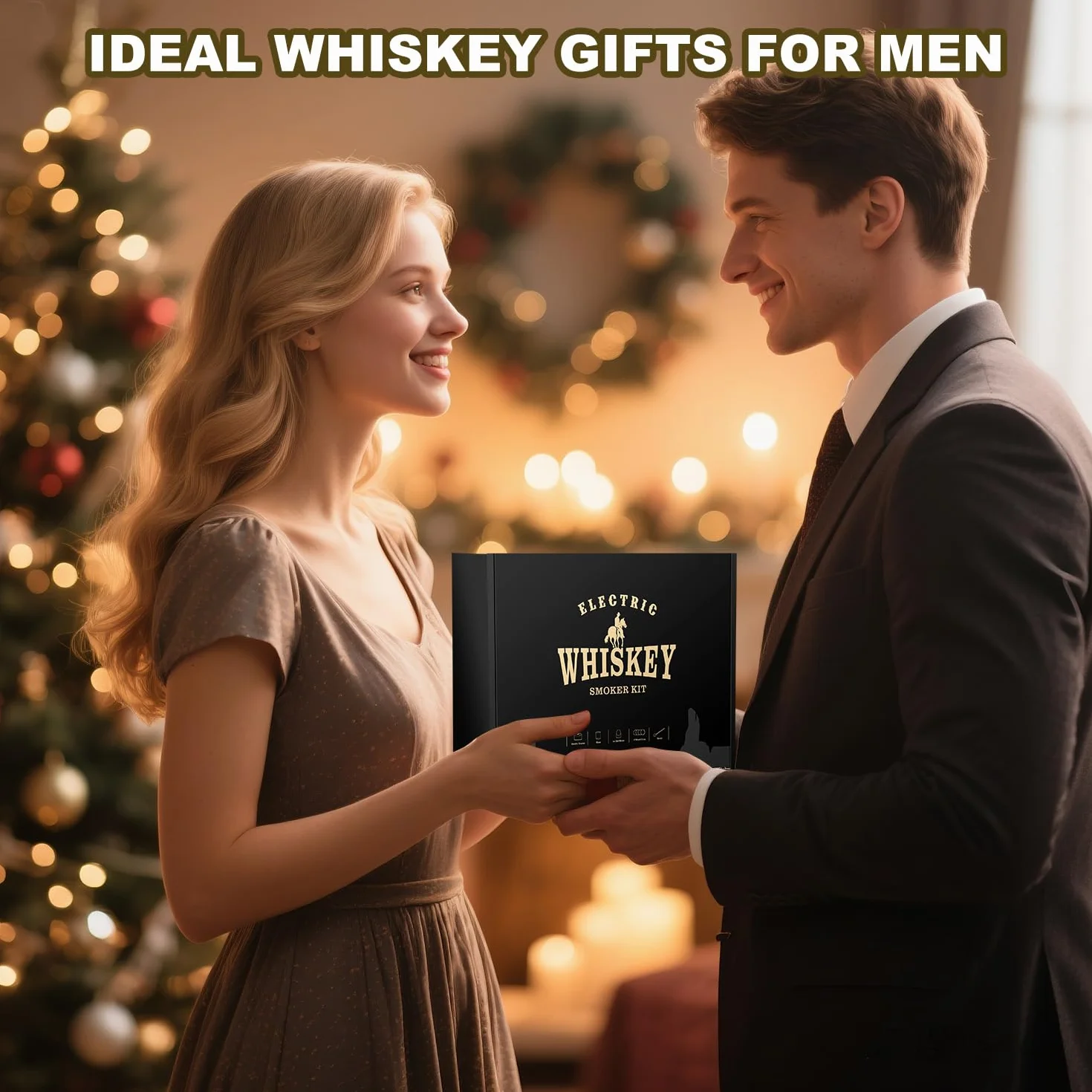 Elektryczny zestaw do wędzarni whisky z 4 drewnianymi wiórami, szklanką do whisky i formą do lodów, zestaw do wielokrotnego ładowania, staromodny dym, prezenty urodzinowe dla mężczyzn, taty, męża