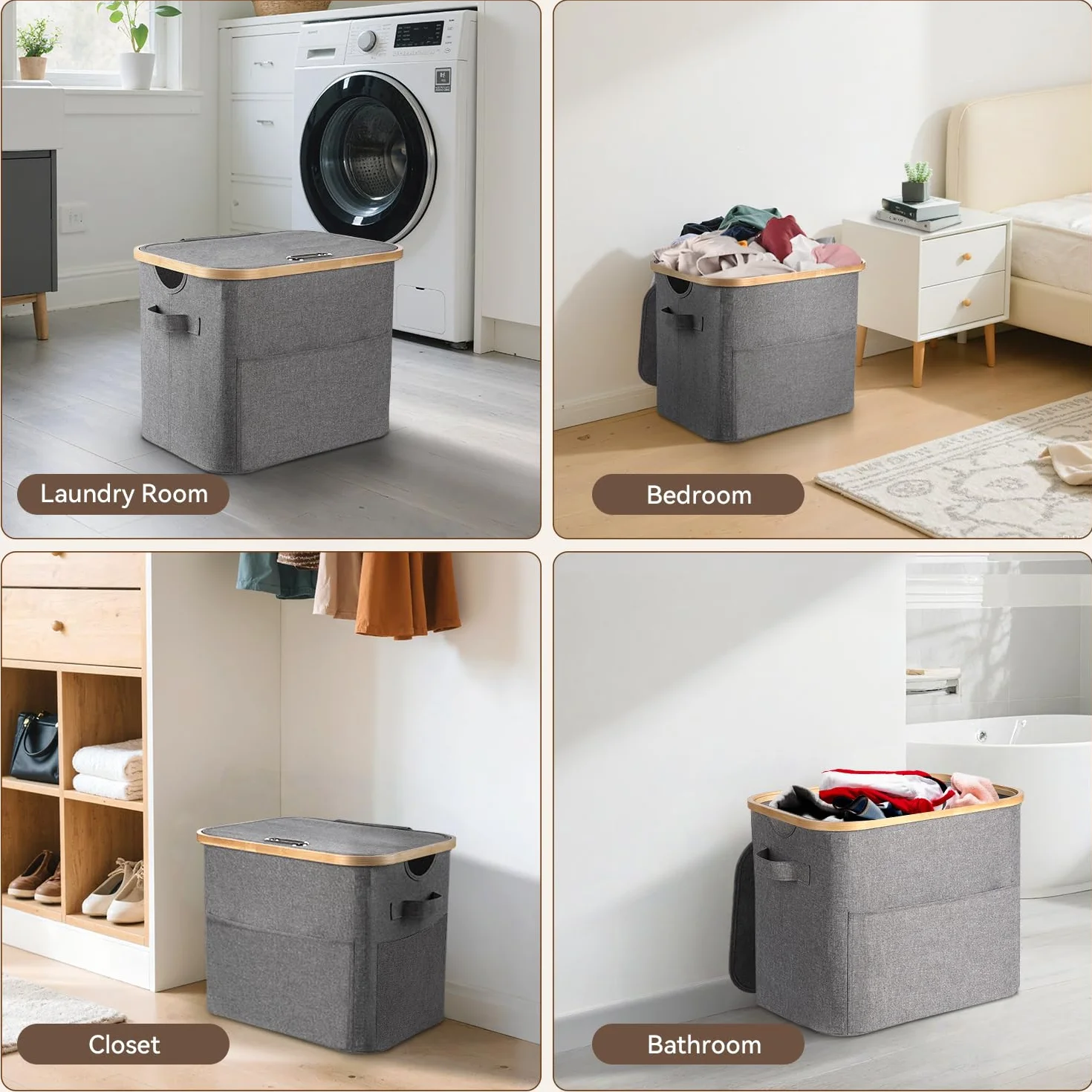 OUSFOT Kosz na brudną bieliznę 50 l, łatwy montaż kosza na bieliznę z uchwytami, 600D Oxford Fabric Brodzik, kosz na pranie do sypialni, pokoju dziecięcego, łazienki, szary