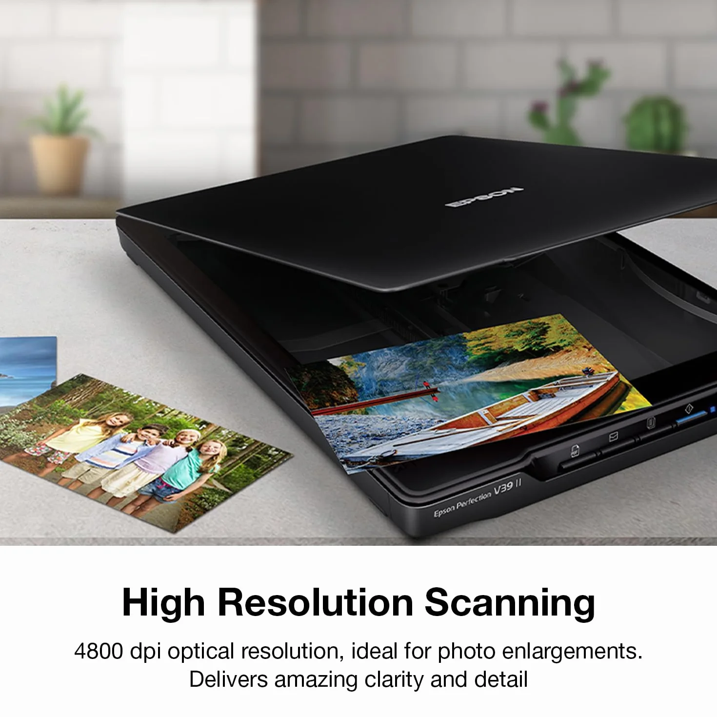 Epson Perfection V39 II kolorowy skaner płaski do zdjęć i dokumentów o rozdzielczości optycznej 4800 dpi, skanowanie do chmury, zasilanie USB i wysoki stan, zdejmowana pokrywa