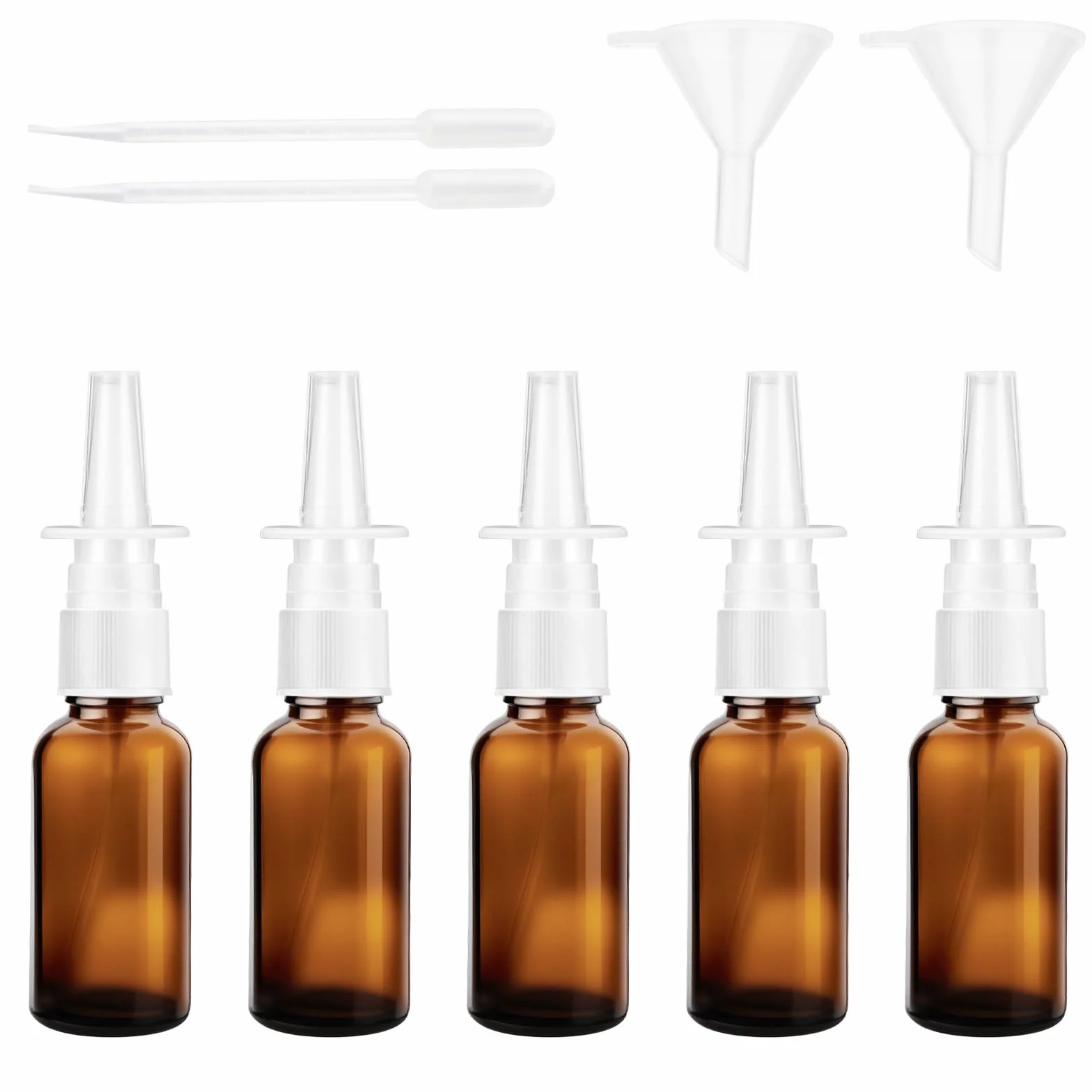 5 sztuk 30 ml butelka z aerozolem do nosa, pusta, szklana, butelka z rozpylaczem do nosa, wielokrotnego użytku, do ponownego napełniania, kolor brązowy