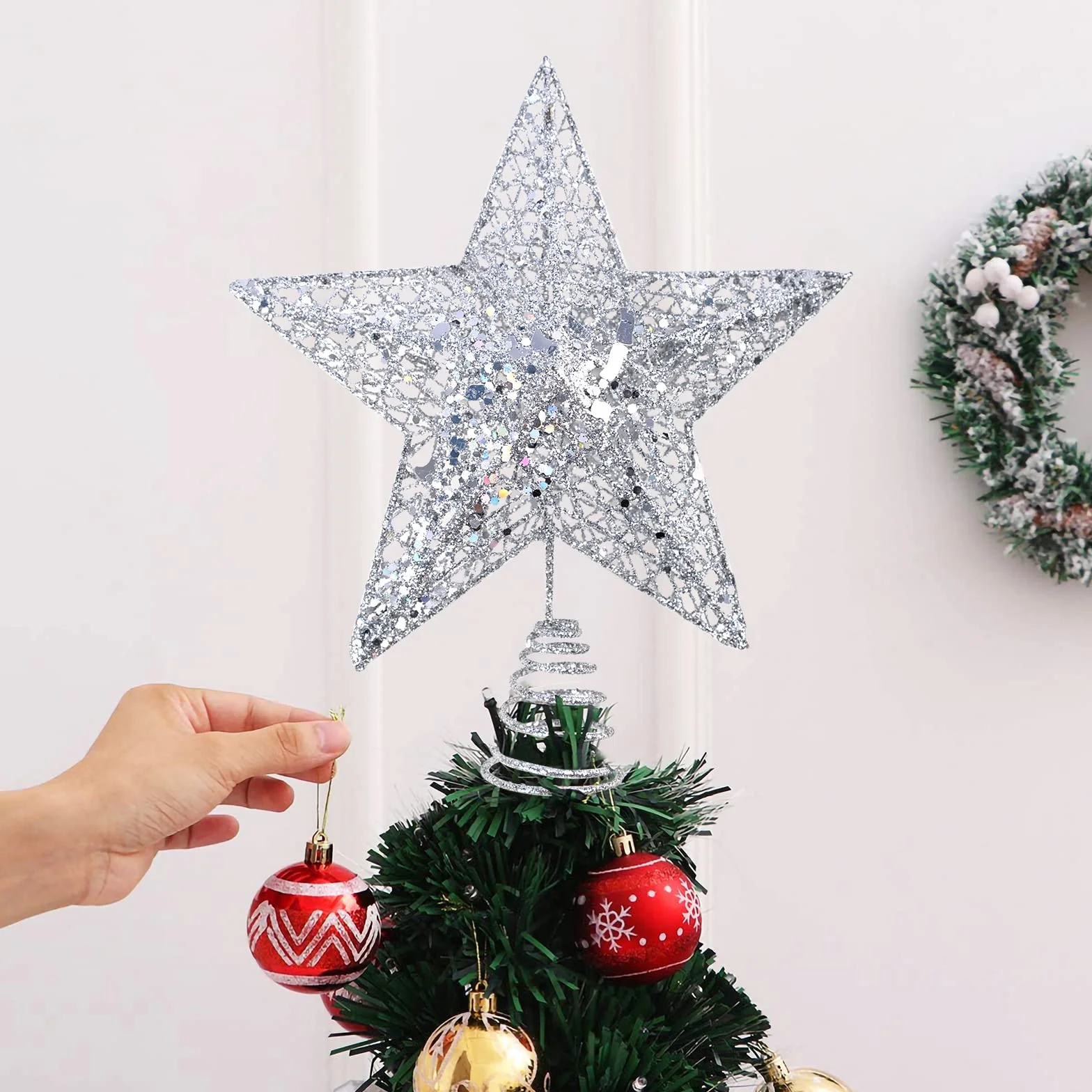 Metalowy Topper na Choinkę Świecąca Gwiazda 20 x 25 cm Ozdoba Świąteczna