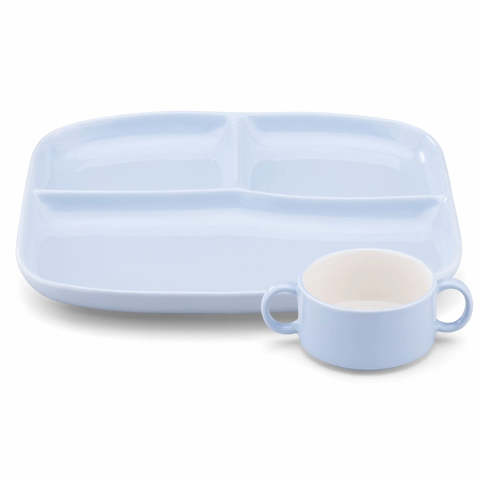 Navaris Zestaw talerzy do zupy i kanapek - wielokomorowy talerz na kanapki, niebieski baby blue ceramika i nadaje się do kuchenki mikrofalowej, miska 10 x 5 cm, talerz 27 x 24 cm