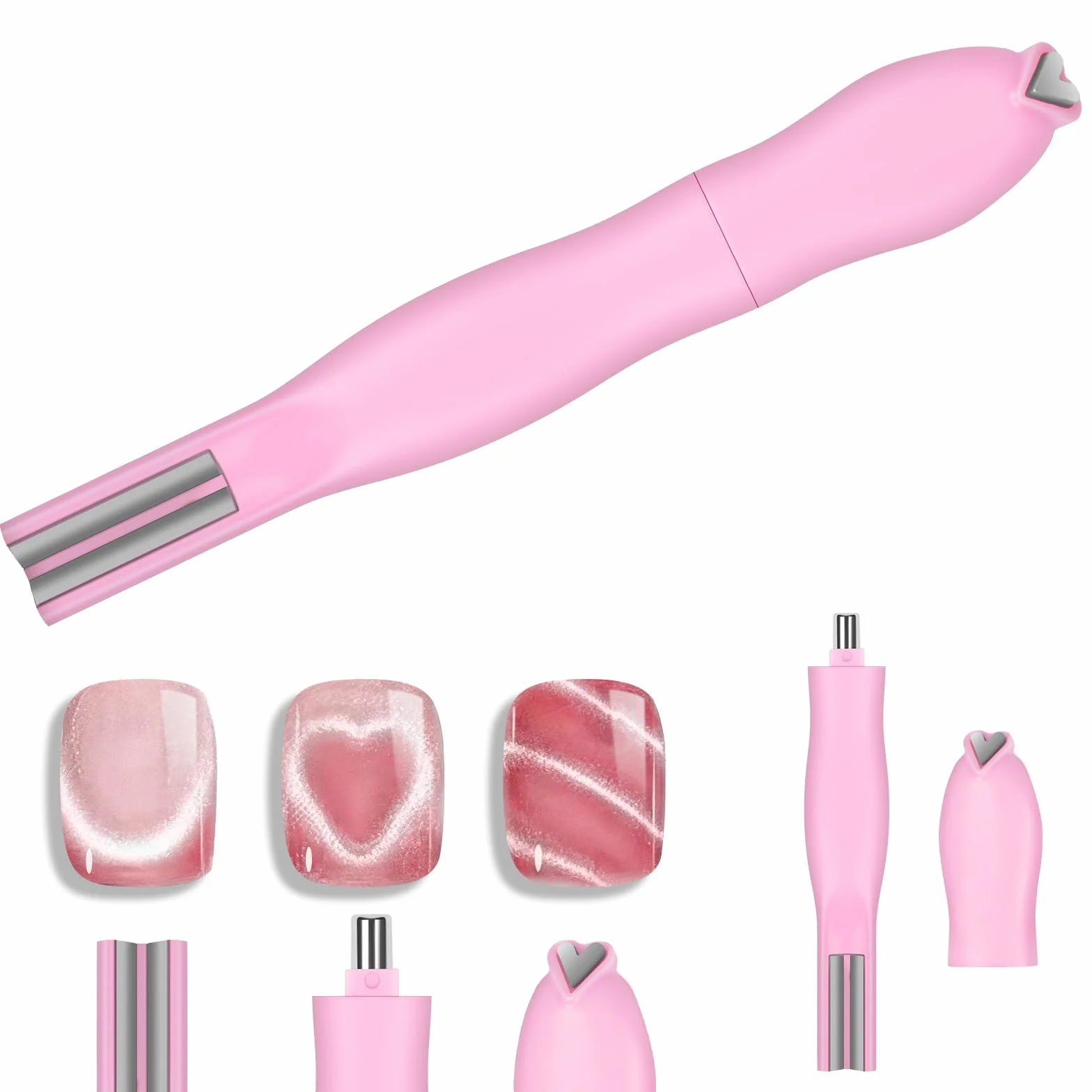 Magnesy z kocimi oczami do paznokci, 3 w 1 Cat Eye Magnet do zdobienia paznokci, magnes żelowy do paznokci, DIY Nail do tworzenia wzorów w kształcie serca, francuski, różowy