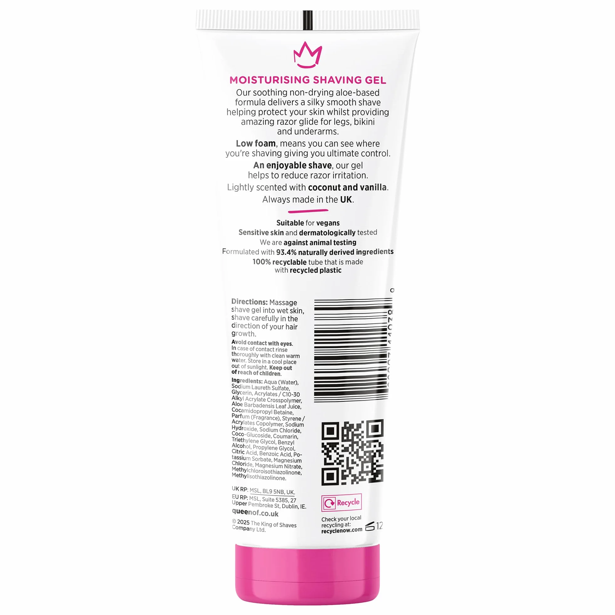 King of Shaves Queen of Ooh la la! Żel do golenia dla kobiet, 2 x 150ml, do wrażliwej skóry, nawilżający, niska piana, kokos i wanilia, wegański, idealny do nóg, pach i bikini.