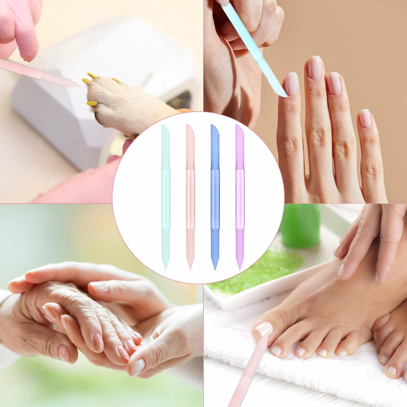 Giantree 4 szt. popychacz do skórek szklanych, podwójny drążek do manicure, profesjonalny precyzyjny przyrząd do usuwania skórek, do pielęgnacji naturalnych paznokci i skórek, 4 szt