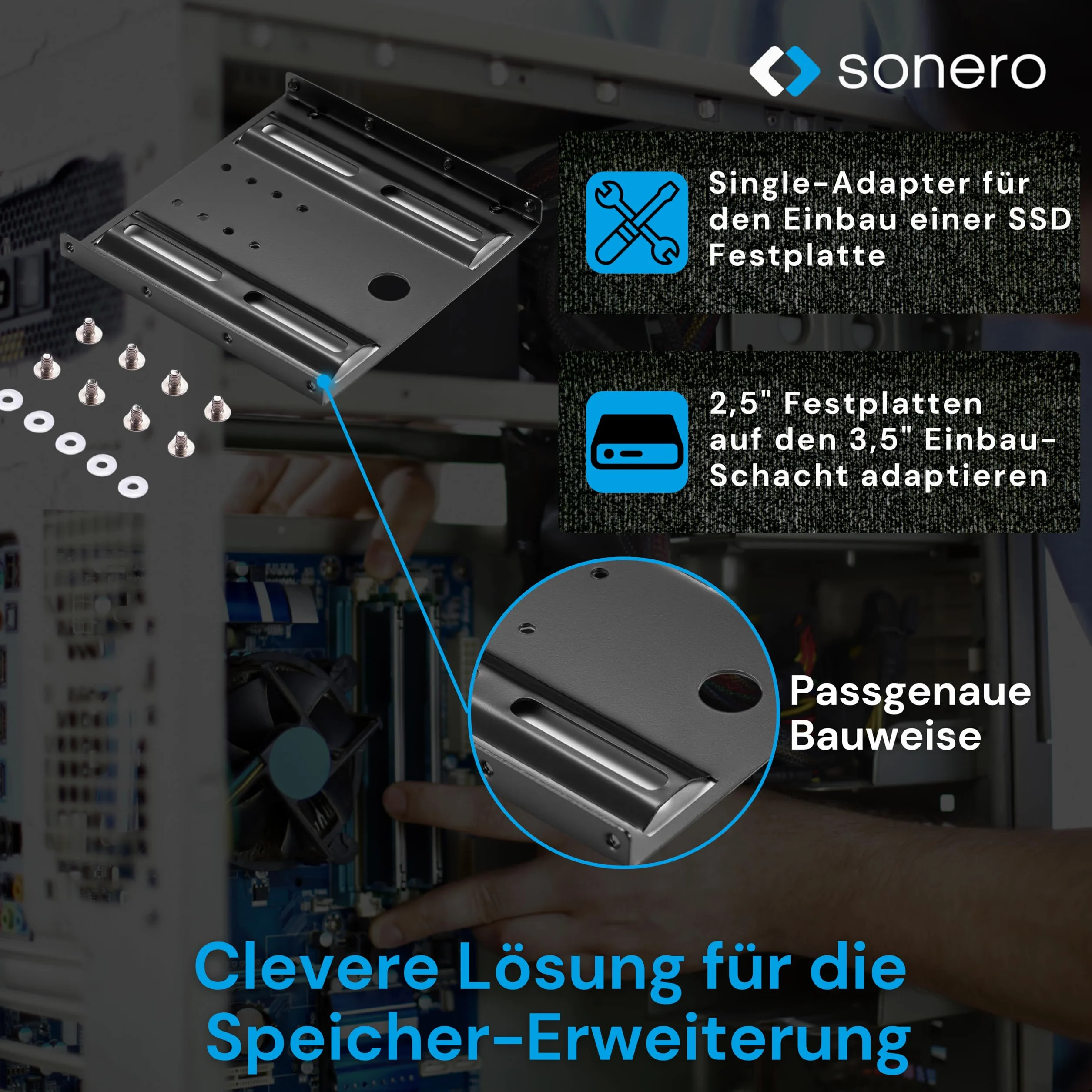 sonero® Zestaw ramek montażowych SSD 2,5" SSD do 3,5", akcesoria