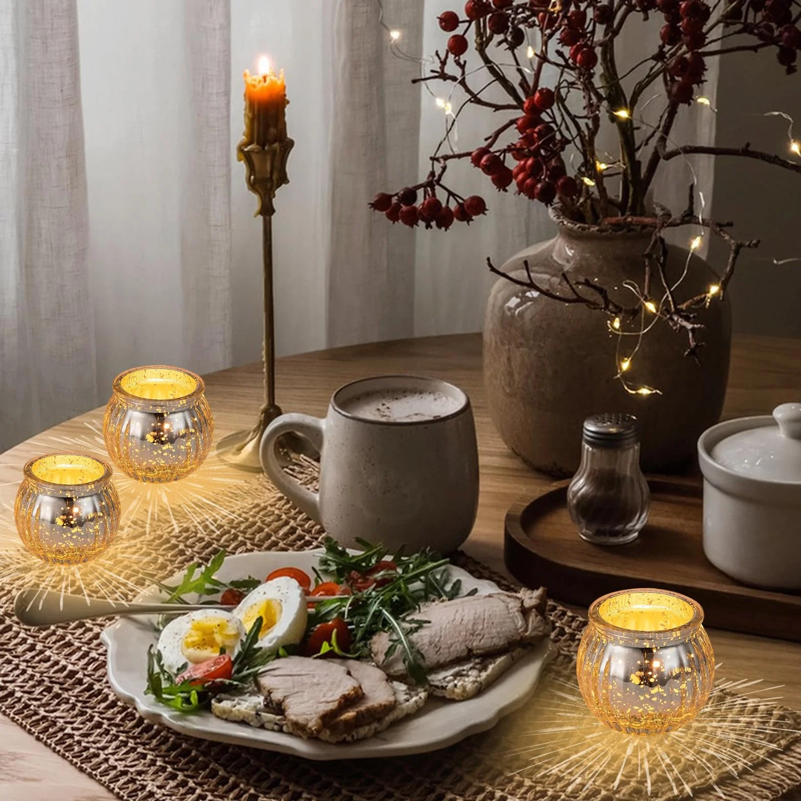 Zestaw świeczników tealight 9 sztuk dekoracja stołu z latarnią