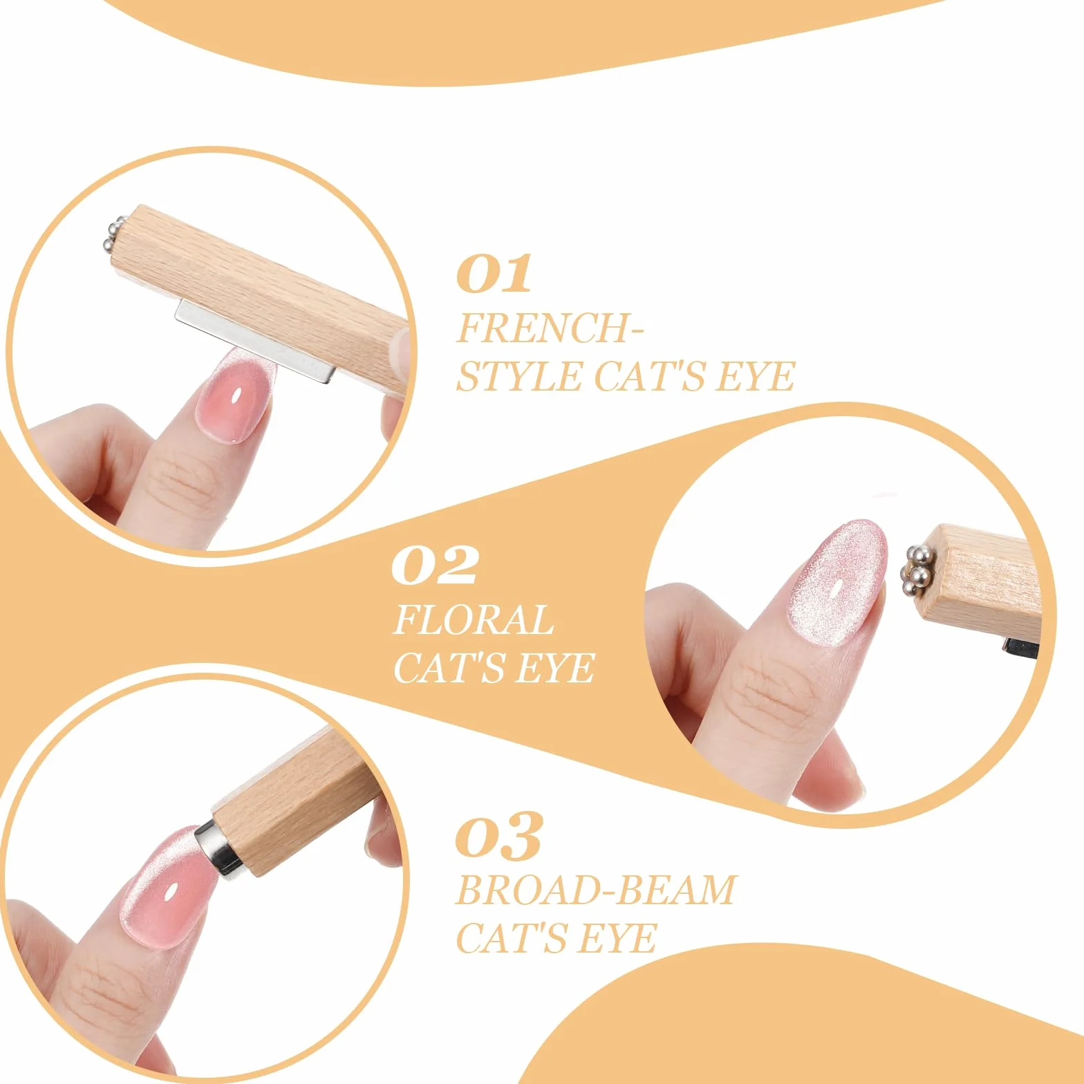 3 w 1 drewniany uchwyt do paznokci, Wszechstronny koci okiem magnetes, Mocny Cat Eye magnes do paznokci, Cylindryczny koci okiem magnes do paznokci do domu DIY salon, Narzędzia do projektowania