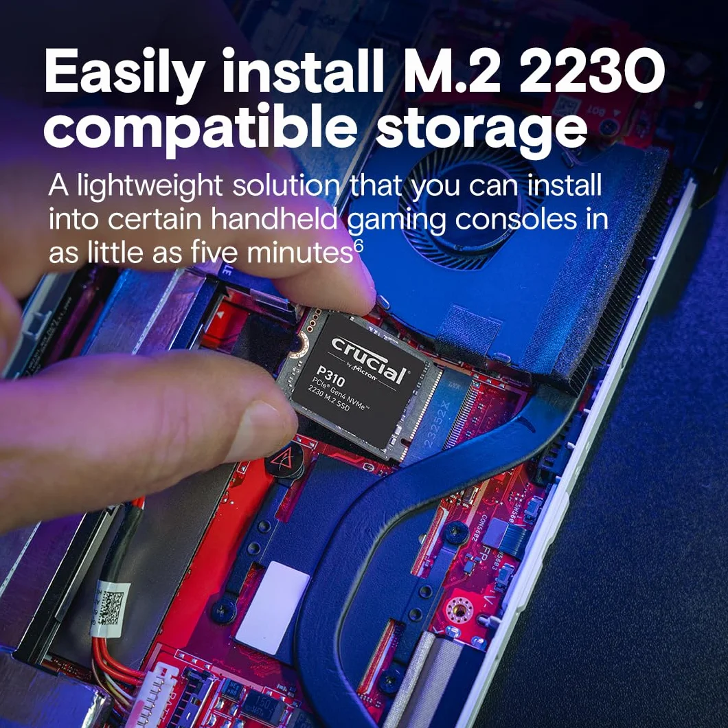 Crucial P310 SSD 1TB M.2 2230 NVMe PCIe Gen4 wewnętrzny SSD, do 7100 MB/s, kompatybilny z Steam Deck, ASUS ROG Ally, MSI Claw i Microsoft Surface, dysk półprzewodnikowy CT1000P310SSD2