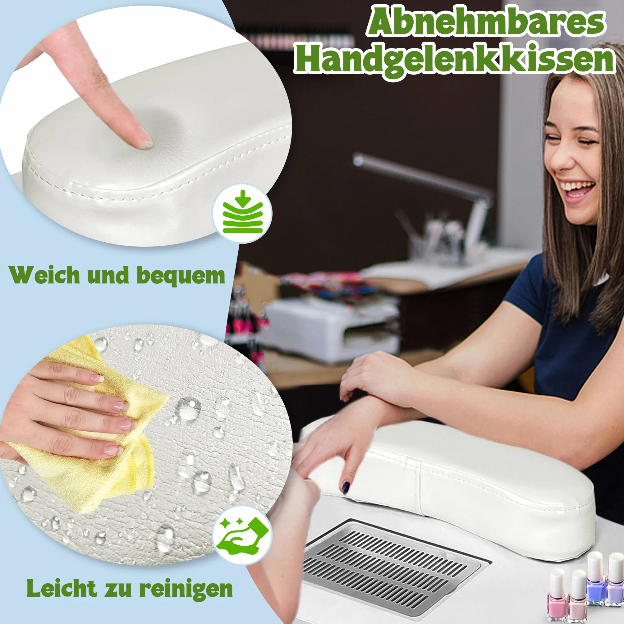 UISEBRT Składany stół do manicure z odsysaniem, przenośny stolik do manicure z kółkami, przenośny stół do manicure, biały
