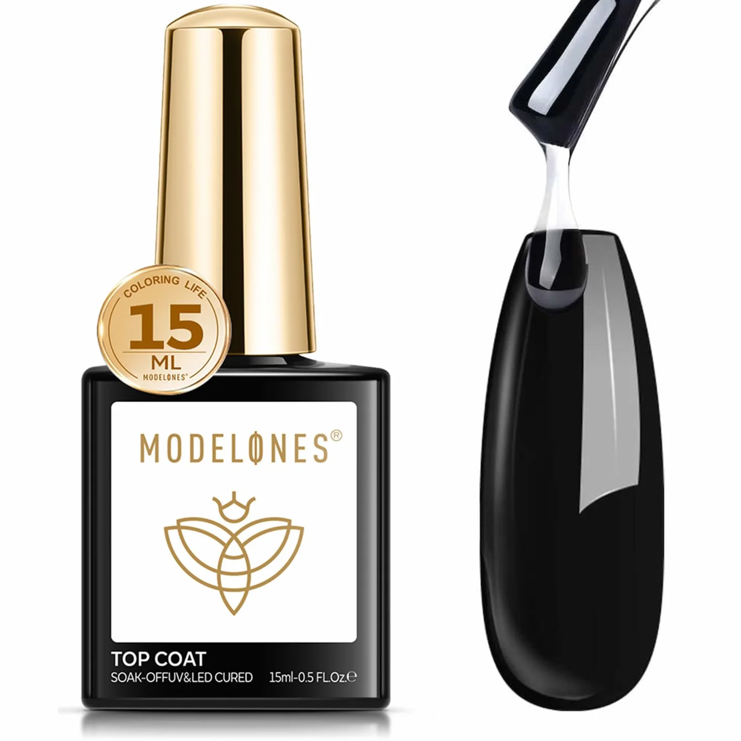 Modelones Top Coat Semi Permanent 15ML No Wipe Top Coat półtrwały żelowy lakier do paznokci UV/LED Ultra Gloss Finish Długotrwały