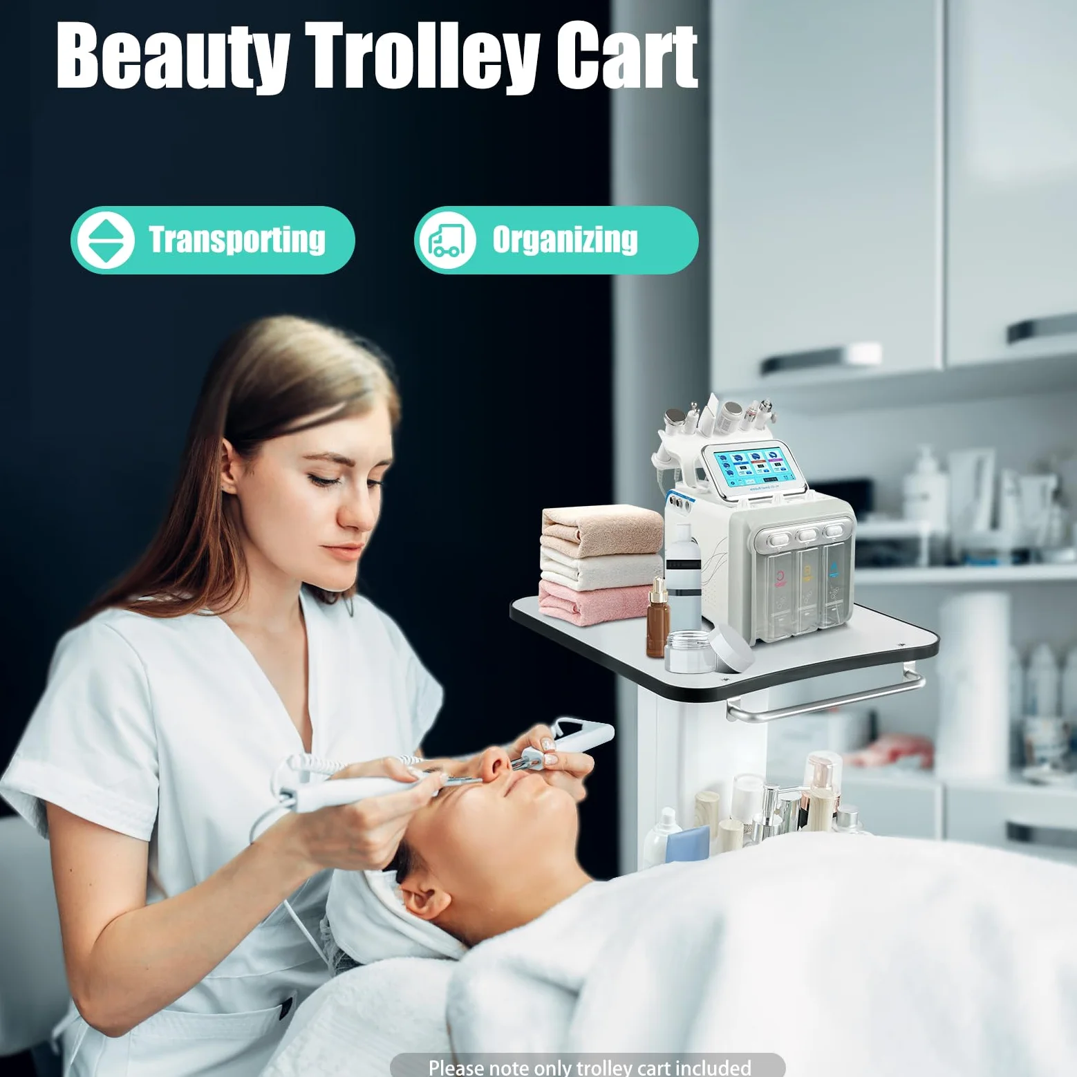 Wózek kosmetyczny z kółkami, wózek fryzjerski z półką, wózek roboczy ABS | Wózek fryzjerski, wózek do fryzjera, salon kosmetyczny, SPA, biały