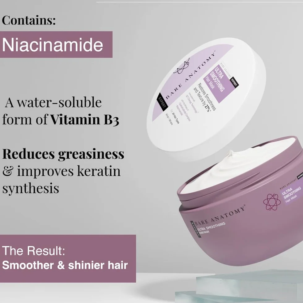 Bare Anatomy Ultra Smoothing Hair Mask | Restores Smoothing & Texture by 27% | Deep Conditioning | For Dry & Frizzy Hair | Sulphate & Paraben Free | For Women & Men | 250 Gm