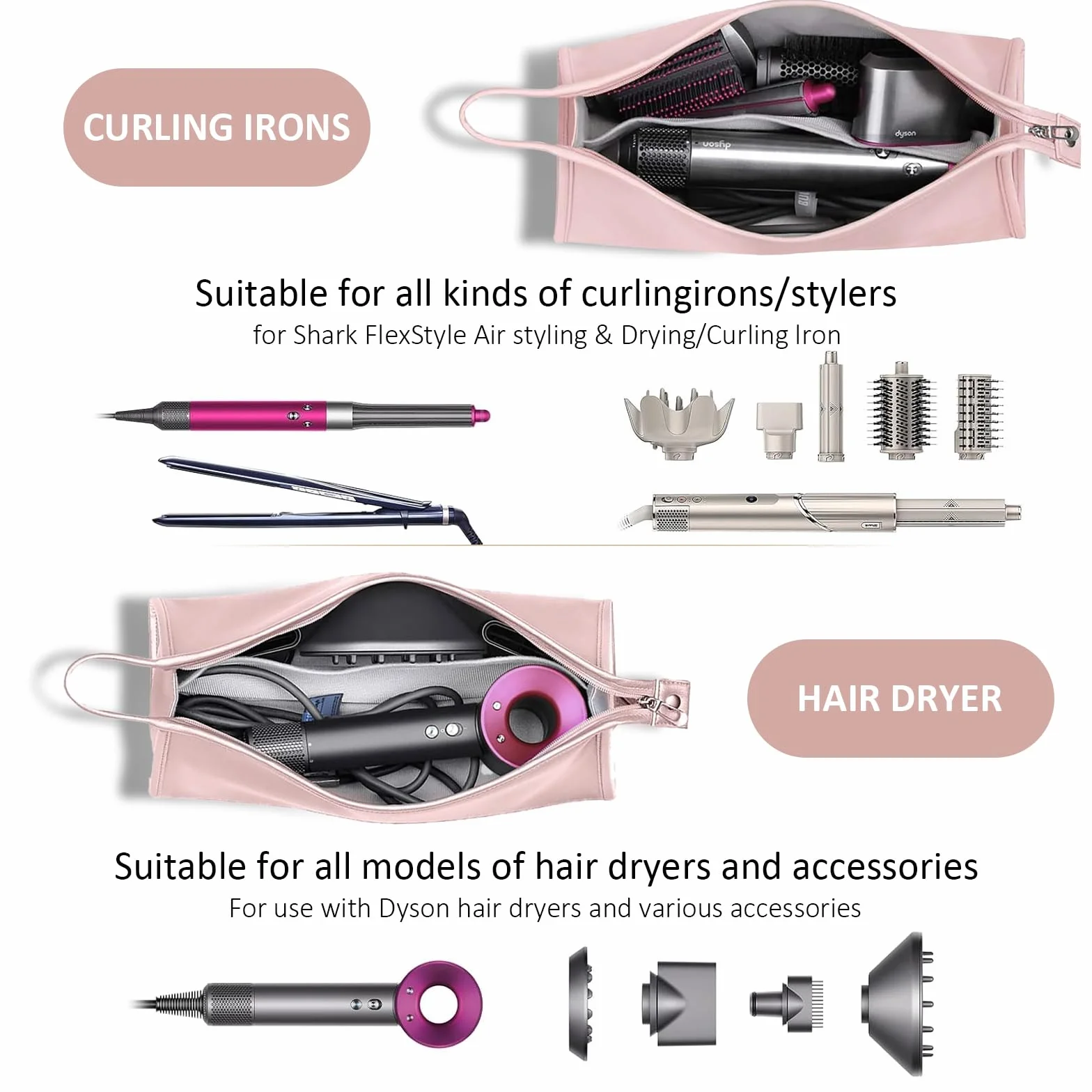 Torba podróżna na Dyson Airwrap Styler i lokówki, przenośna torba do przechowywania szczotki z ciepłym powietrzem, suszarka do włosów, torba podróżna, torba do przechowywania, kompatybilna z Shark