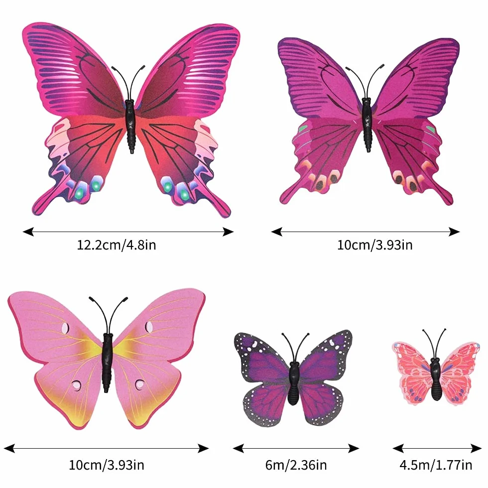 Naklejki ścienne 3D motyl 36 sztuk dekoracja fioletowe różowe czerwone