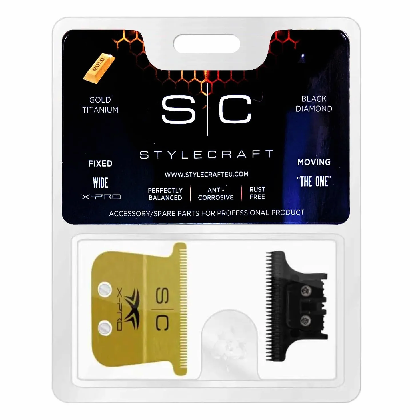 Stylecraft Ostrze X-PRO Wide w Złotym Tytanie + Ostrze THE ONE do Maszynki, Ostrze Zamienne do Trymera, Oryginalne Akcesorium, Kompatybilne z Gamma+ i Stylecraft