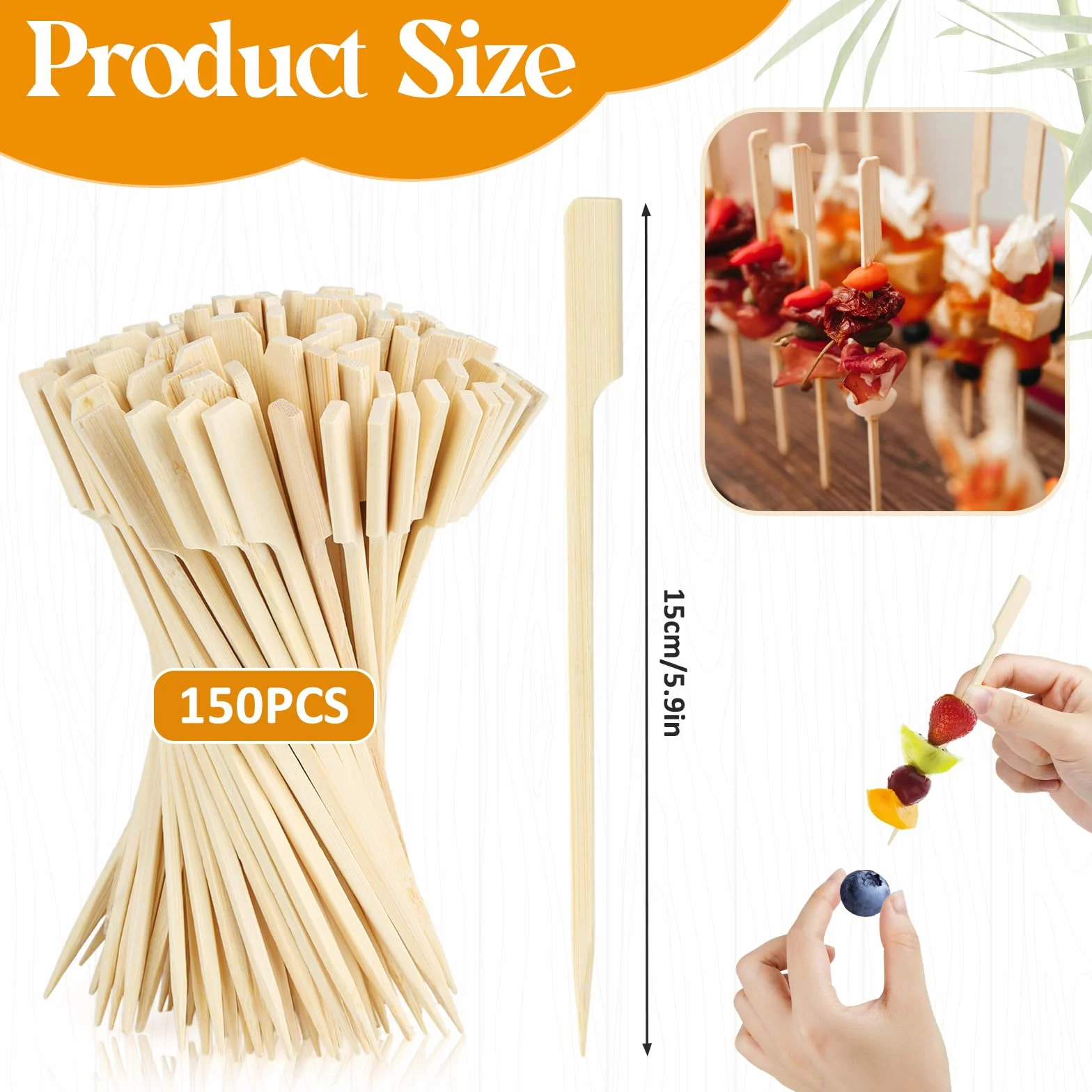 Drewniane szpikulce do szaszłyków 15 cm bambusowe 150 sztuk