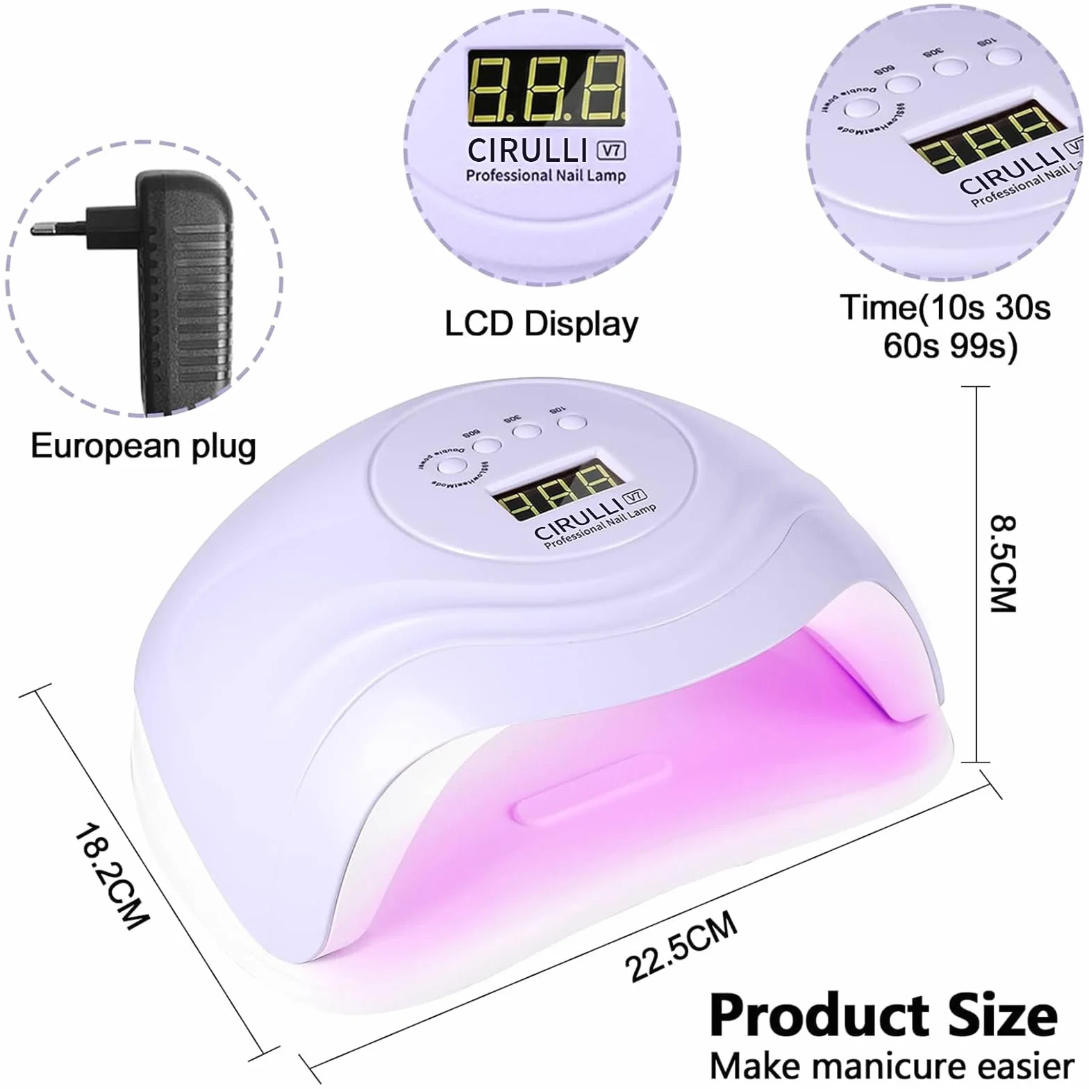 CIRULLI Lampa UV do paznokci, suszarka do paznokci o mocy 168 W do żelowego lakieru do paznokci, przenośna funkcja ładowania USB, lampa utwardzająca z automatycznym czujnikiem z 4 ustawieniami timera