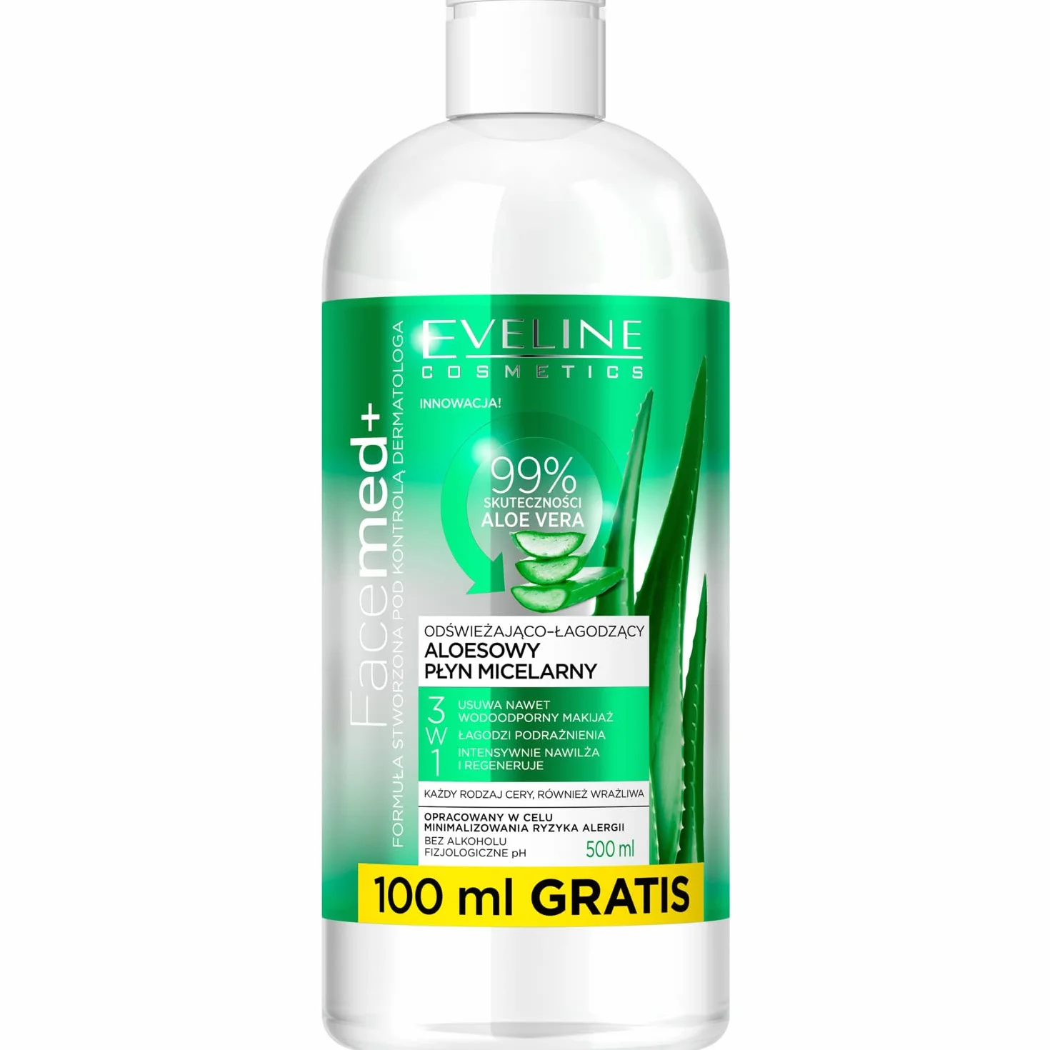 Eveline Cosmetics FACEMED+ Aloe Vera środek do usuwania makijażu, bez alkoholu, 400 ml