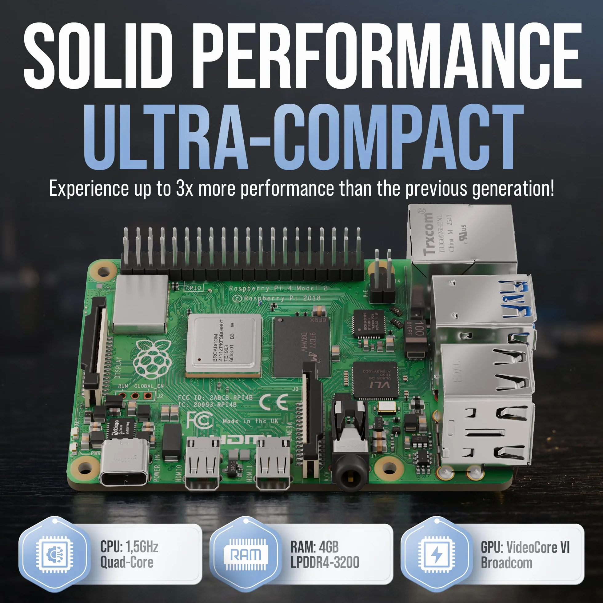 db-tronic Raspberry Pi 4 4 GB Starter Kit | Edycja 64 GB | Zasilacz 15 W | Obudowa | Micro HDMI 4K | Radiatory | idealny do Home Assistant i smart home
