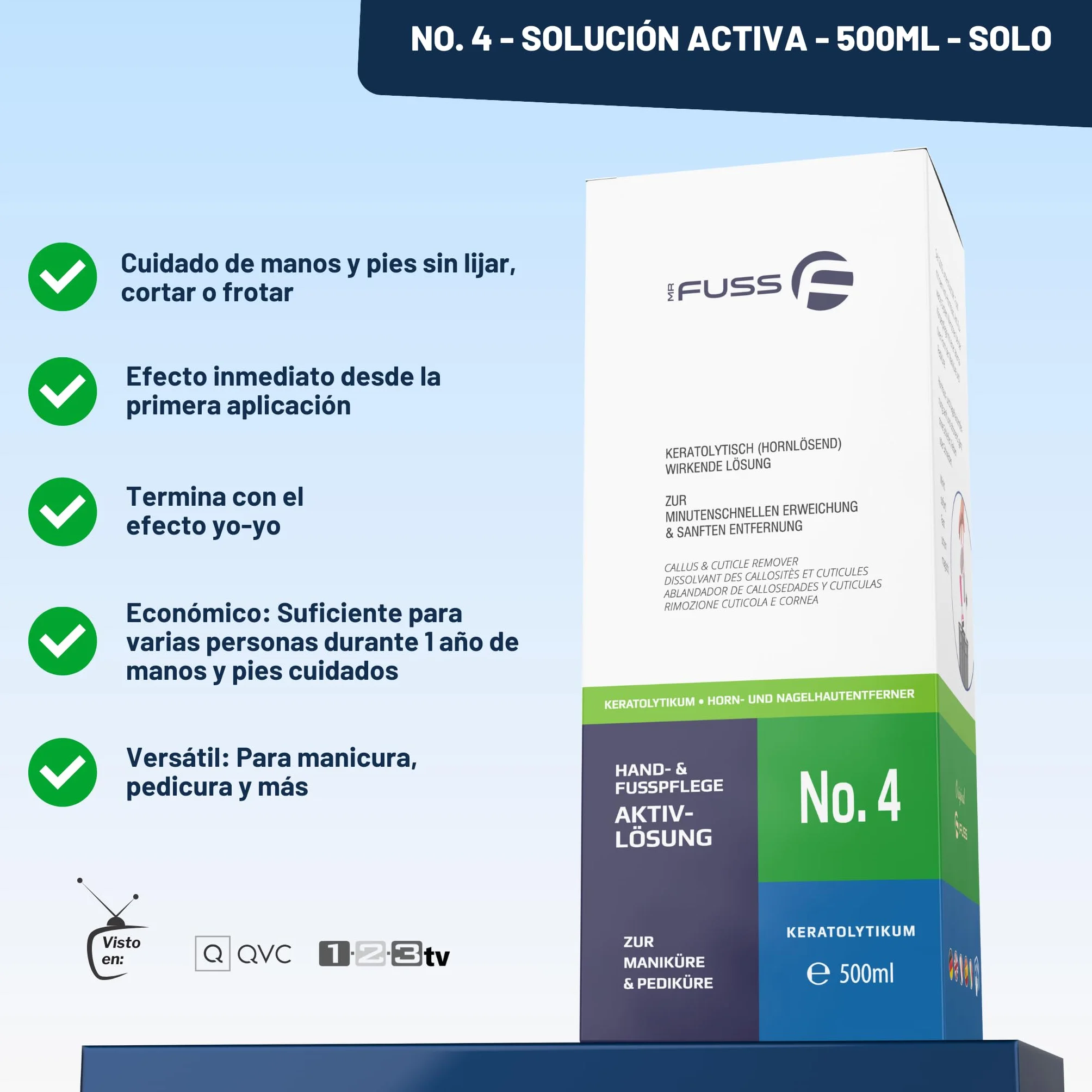Mr. Fuss Callus Remover roztwór nr 4 500 ml do stóp – płynny środek do usuwania zrogowaciałego naskórka i skórek z natychmiastowym działaniem, do delikatnej pielęgnacji stóp i dłoni