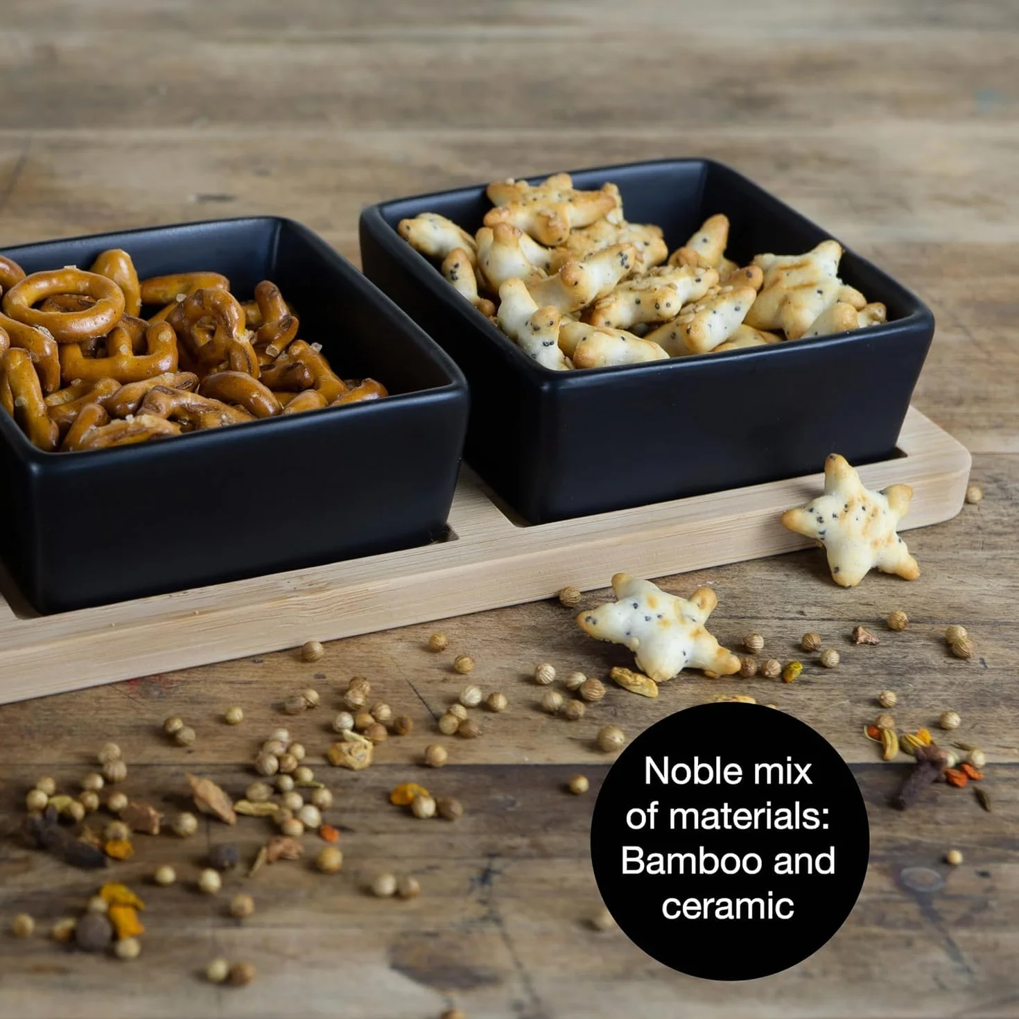 Moritz & Moritz 7-częściowy talerz do serwowania z miskami do dipu, bambusowa taca, ceramiczna miska