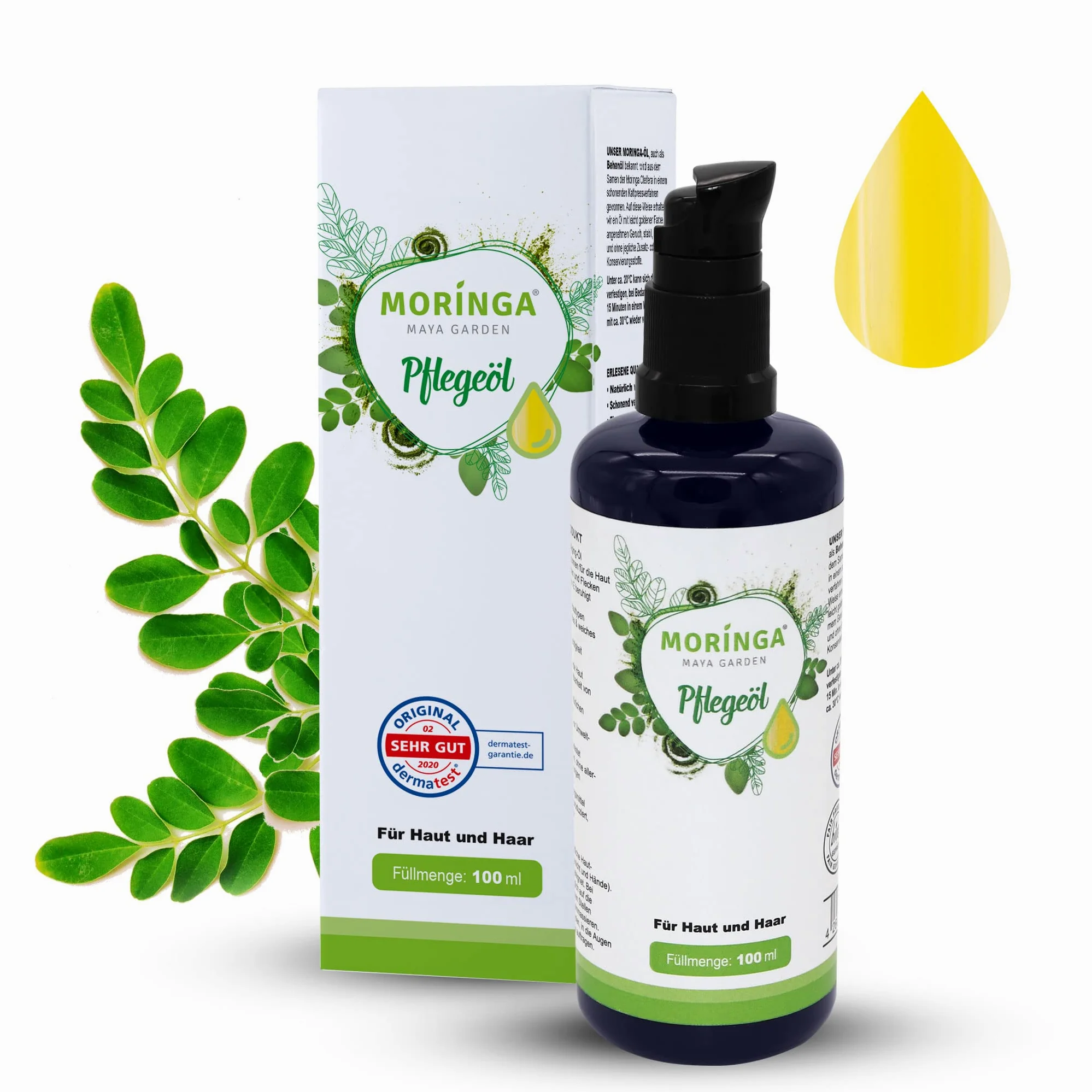 Moringa Maya Garden Tłoczony na zimno olejek do pielęgnacji skóry w jakości premium, z nasion Moringa Oleifera. Dermatest certyfikowana pielęgnacja skóry, pielęgnacja twarzy, pielęgnacja włosów,