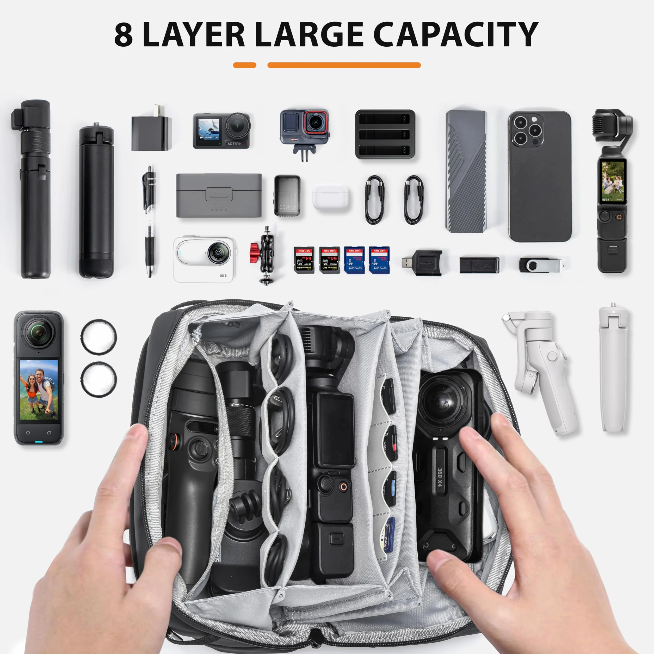 Tomat Pocket 3 Torba do Przenoszenia DJI Osmo Pocket 3/Osmo Mobile 6, Przenośna Duża Torba Podróżna Tech Pouch Organizer Wodoodporna Wielowarstwowa All in One dla Insta360 X4
