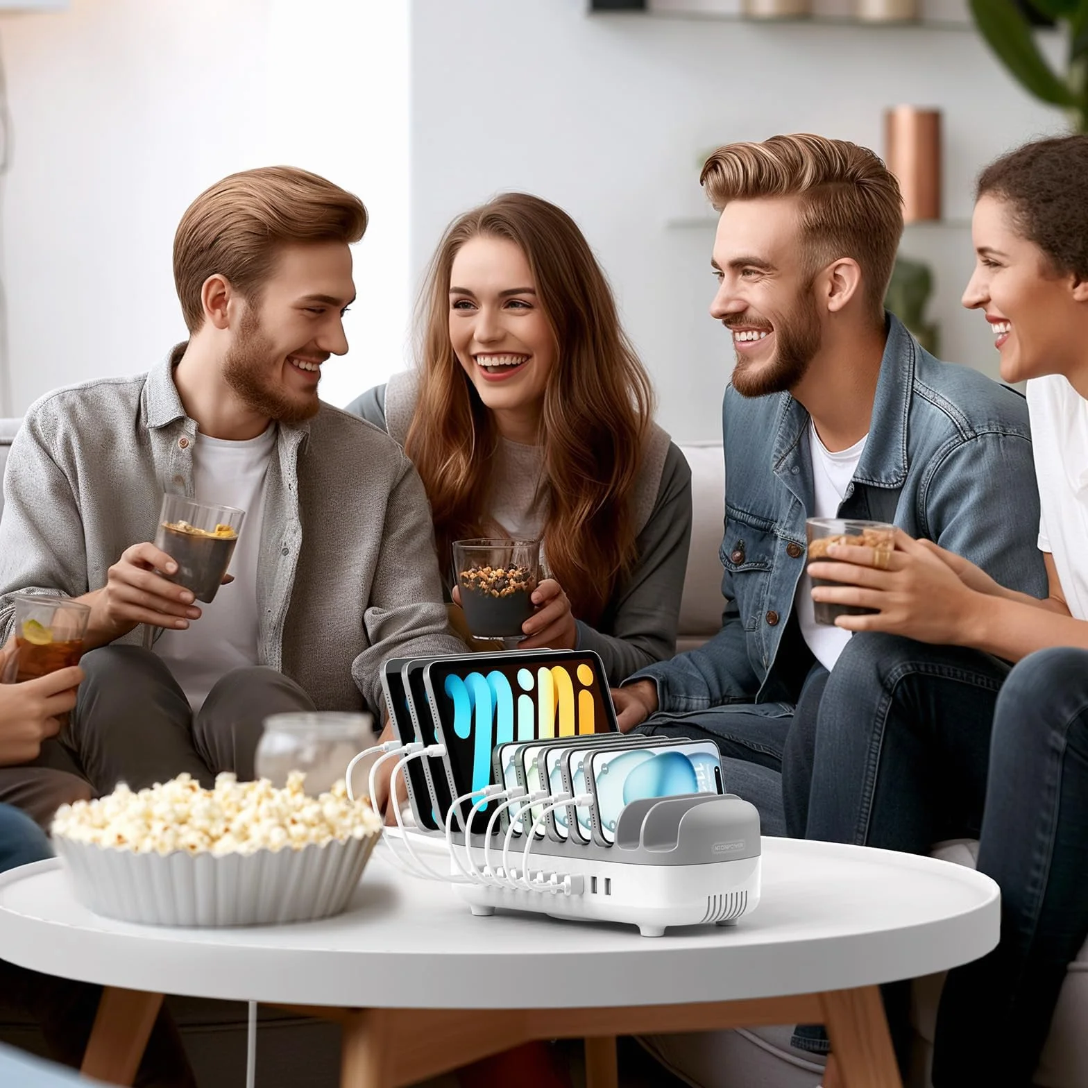 NTONPOWER 10-portowa stacja ładująca do tabletów, 120 W, Multi USB stacja ładująca z automatycznym cichym radiatorem, do telefonów komórkowych, smartfonów, tabletów, szara