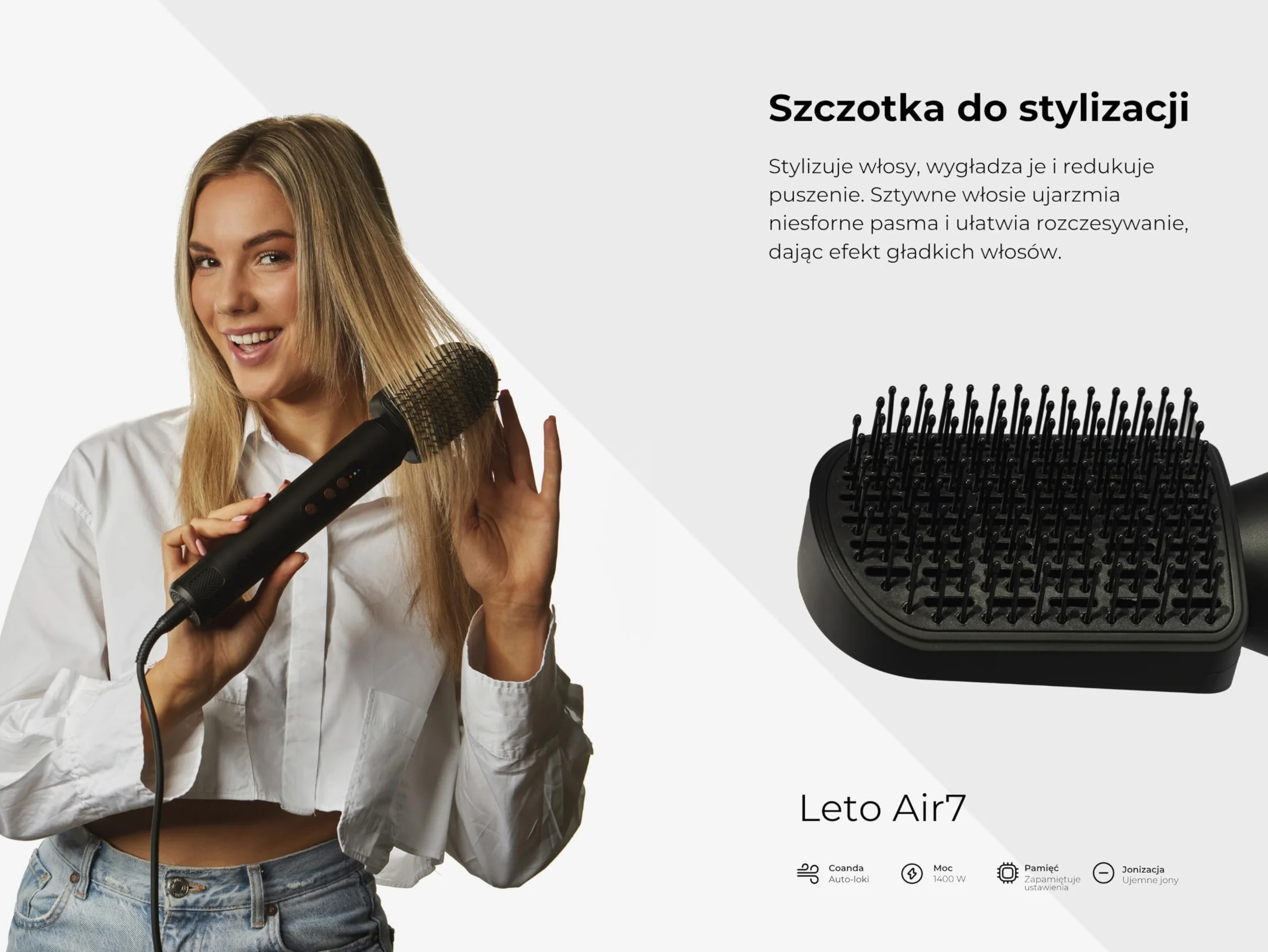 Leto 7 w 1 Hot Air Brush & Hair Dryer – okrągła szczotka, lokówka, prostownica, dyfuzor, koncentrator, Coanda, jonowa, 1400W BLDC