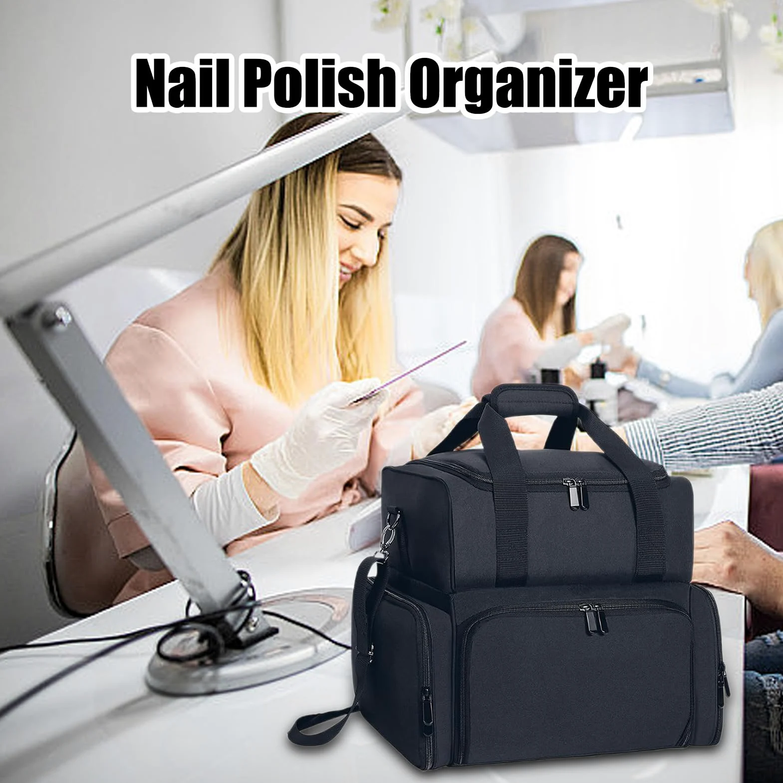 Pudełko do przechowywania przyborów do paznokci, kosmetyczka | torba podróżna, damska torba na lampy, pomieści 70 butelek z uchwytem i paskiem na ramię na rzeczy i narzędzia