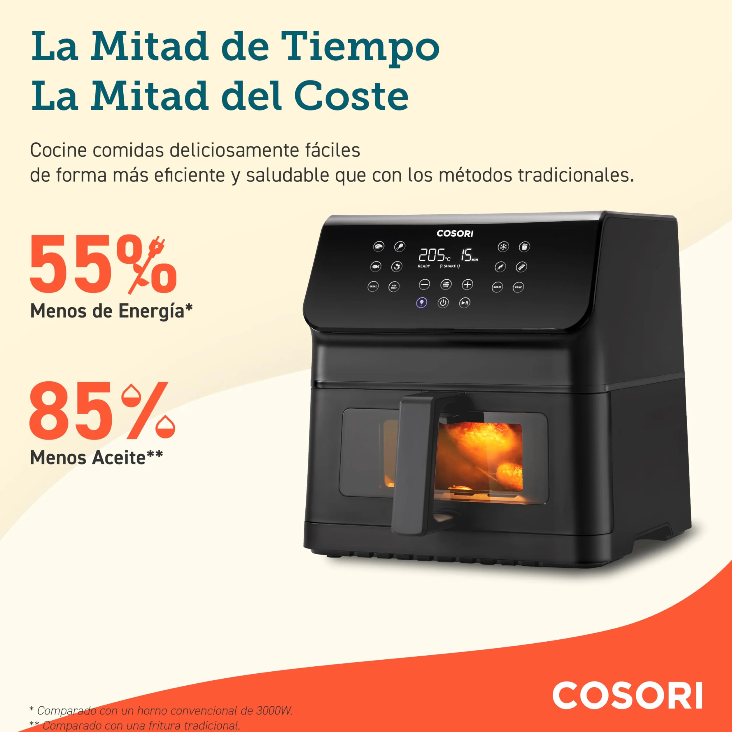 COSORI Frytkownica powietrzna 6,2 l z oknem, frytkownica powietrzna z 12 funkcjami(pieczenie i pieczenie), wyświetlacz One-Touch, regulowany czas i temperaturę 75-205 ℃, 30 przepisów papierowych i 50