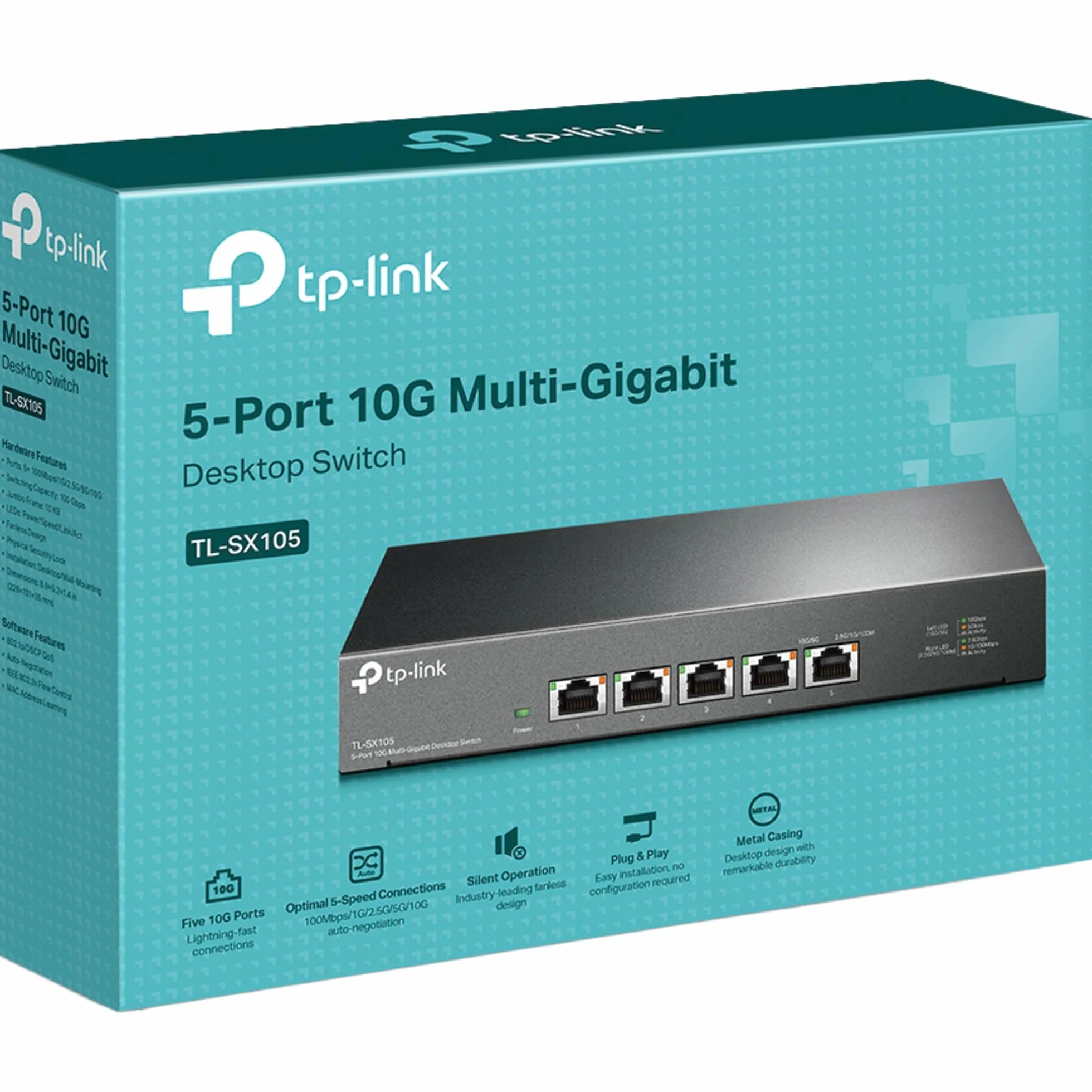 TP-Link TL-SX105 | 5-Portowy przełącznik 10G | Desktop | Plug and Play | Bez wentylatora