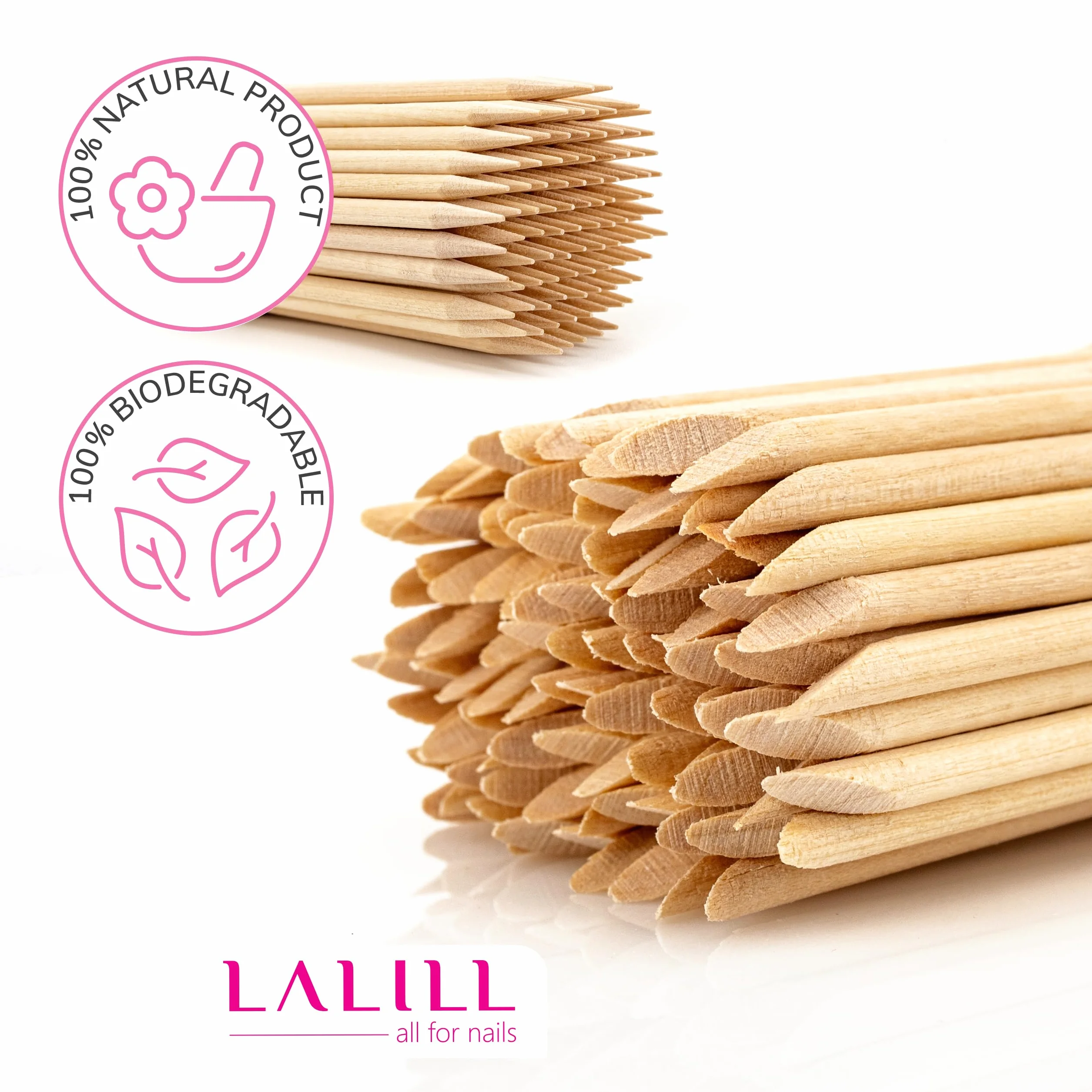 LALILL Drewniane patyczki 100 sztuk - Pędzel do skórek - Pomarańczowe drewniane patyczki do manicure, pedicure - patyczki do manicure do pielęgnacji skórek do tatuażu, brwi, piękna, makijaż, paznokcie