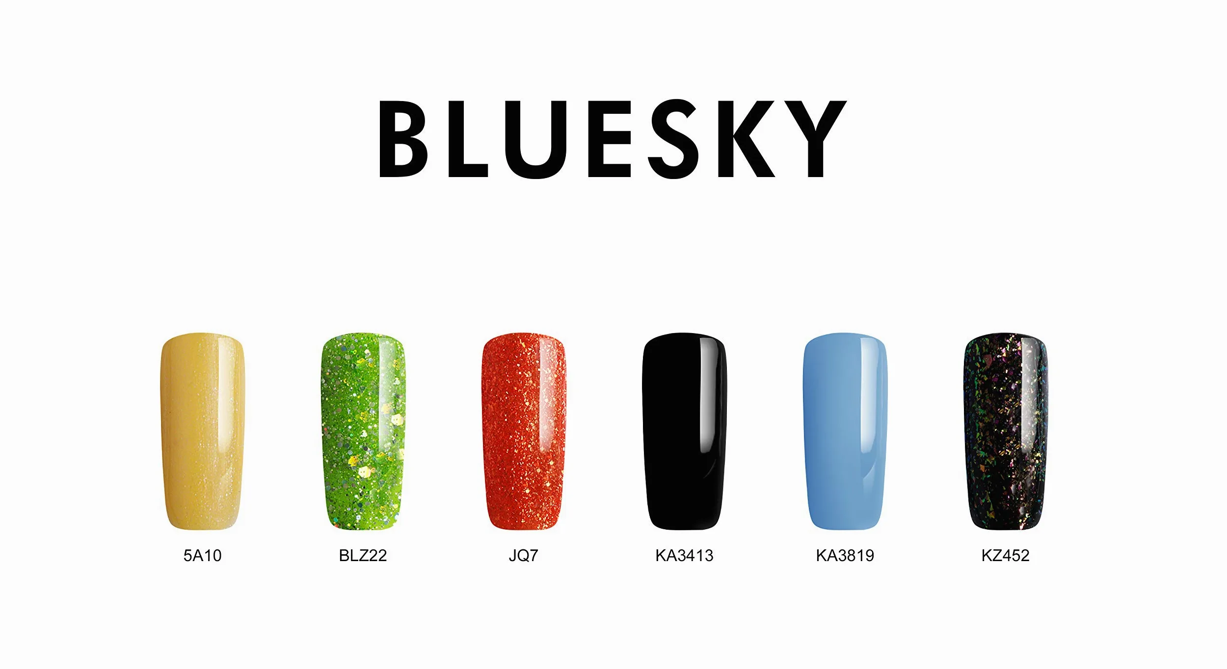 Bluesky Lucky zestaw 6 lakierów do paznokci żelowych/UV: Lucky Set 12, 6 x 10 ml, żółty, zielony, pomarańczowy, czarny i niebieski (wymaga suszenia pod lampą UV lub LED)