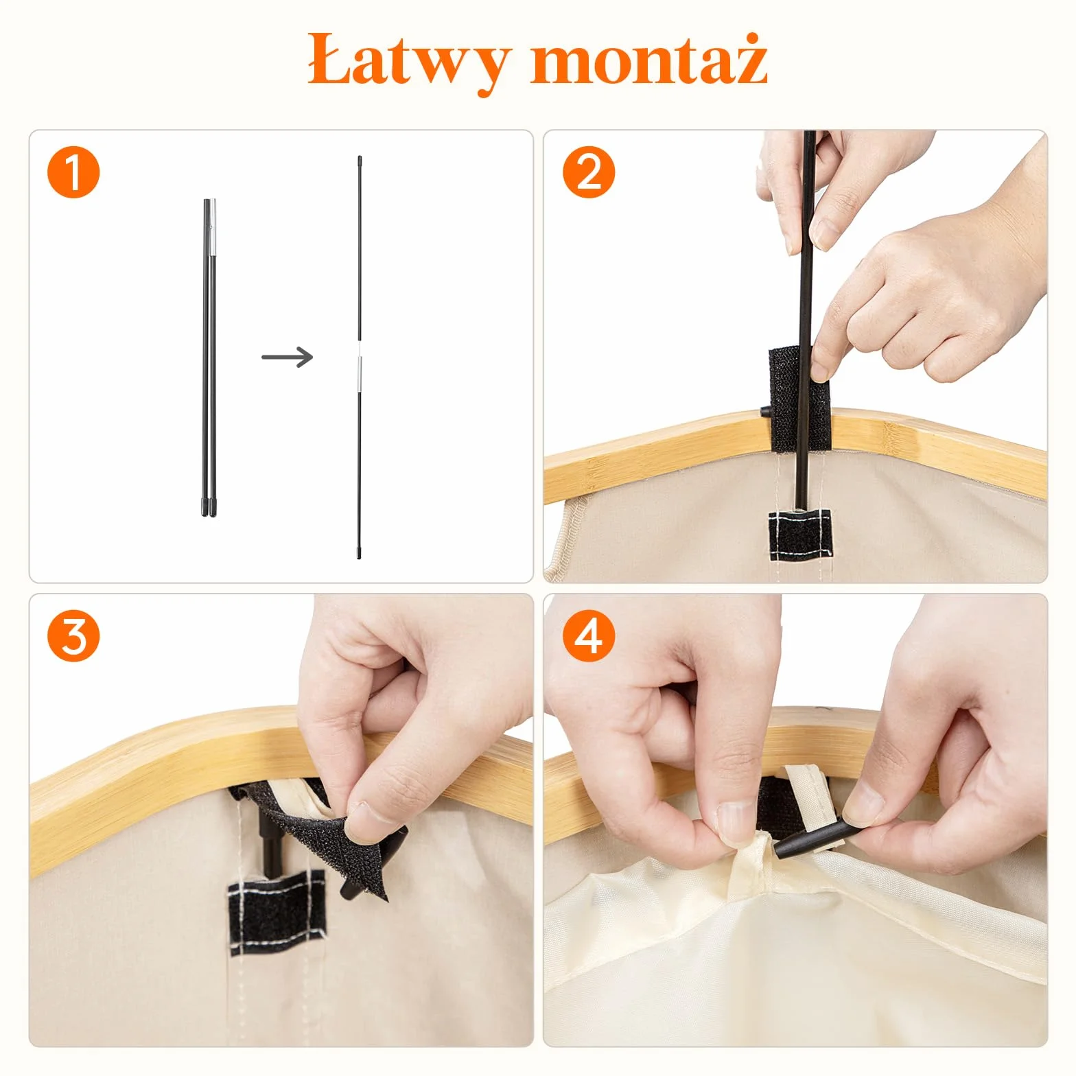 Lifewit Wąski Kosz na Pranie 65L Beżowy z Pokrywą Bambusową Ramą