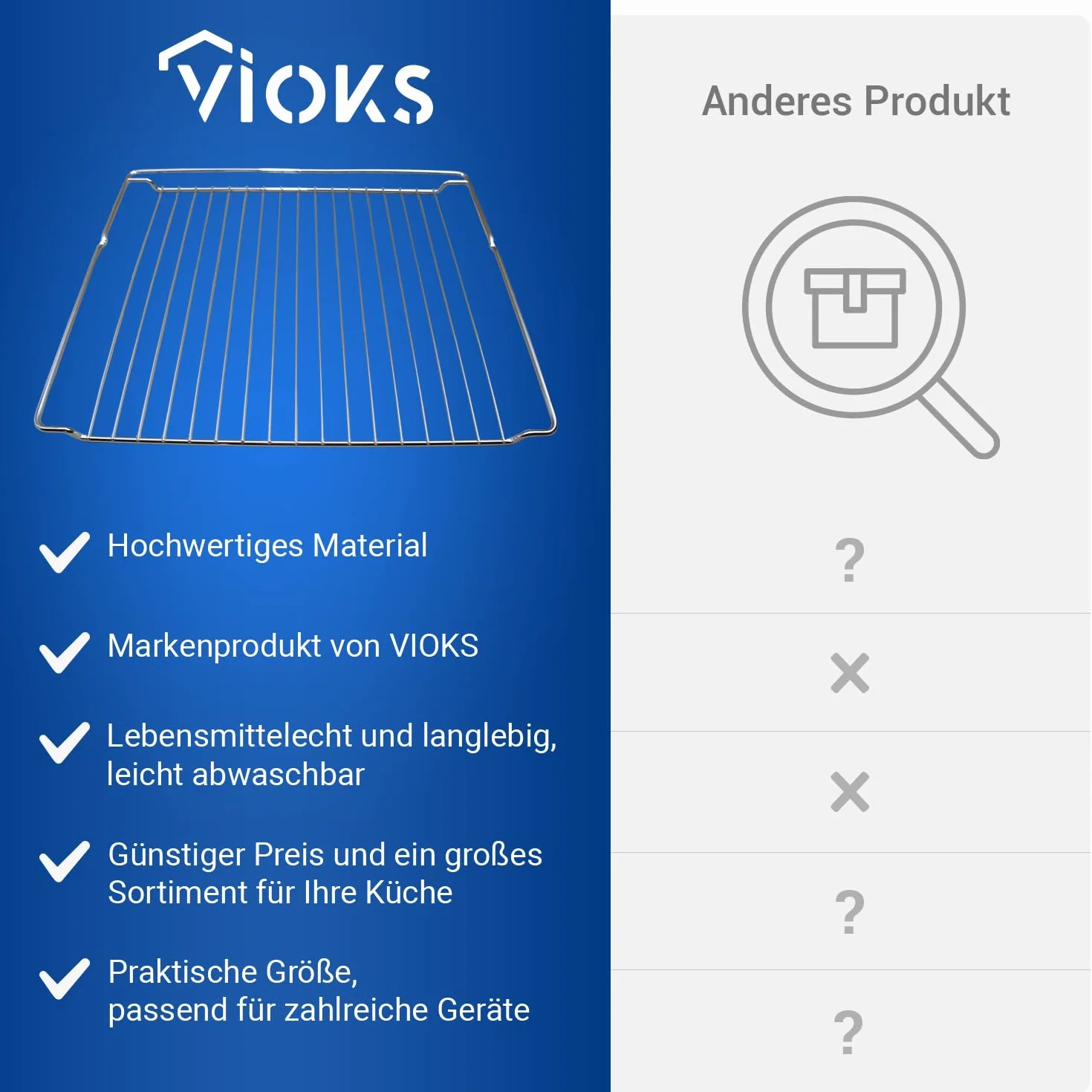 VIOKS Kratka do piekarnika, 443 x 375 x 20 mm, zamiennik do Whirlpool 481010657433 Indesit C00325927 ruszt do grillowania - kratka do piekarnika - kratka do pieczenia do piekarnika - ruszt do grilla