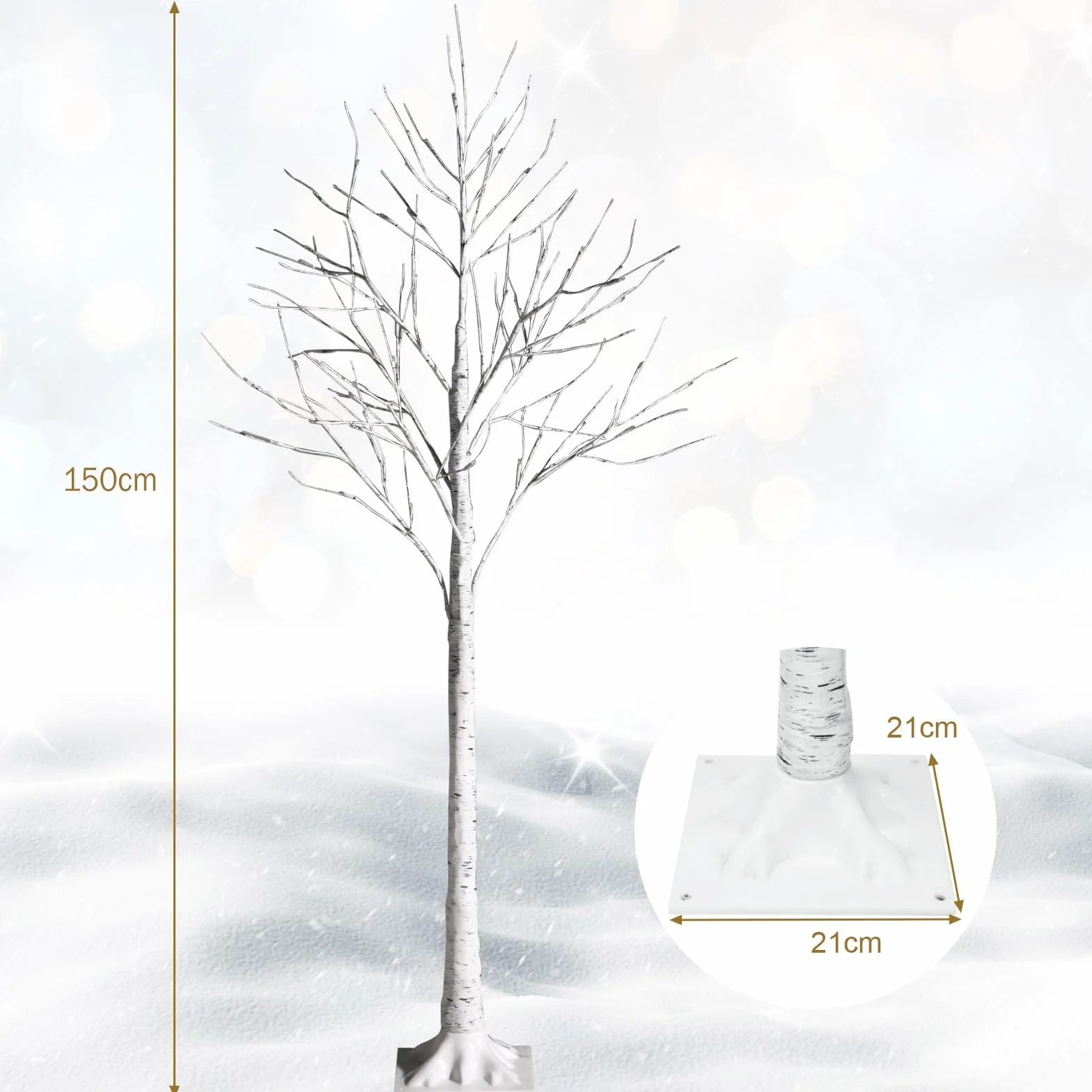 COSTWAY Drzewko świetlne LED 150 cm brzozowe sztuczna choinka ciepła biel