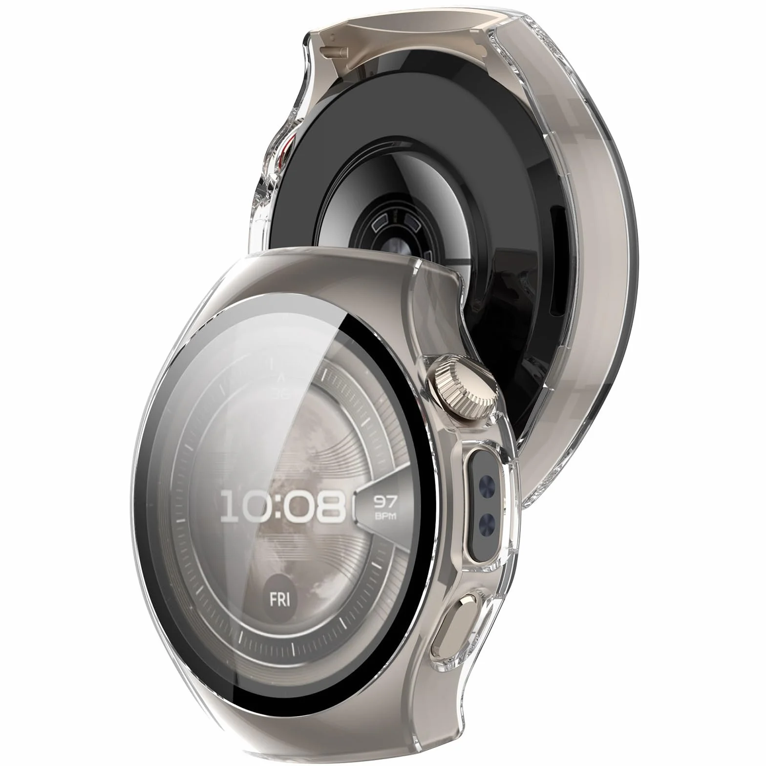 Etui ochronne na Huawei Watch 5 46 mm, twarde etui PC z folią ochronną ze szkła, osłona przeciwświetlna, antyrysowa, antypyłowa, Huawei Watch 5 46 mm