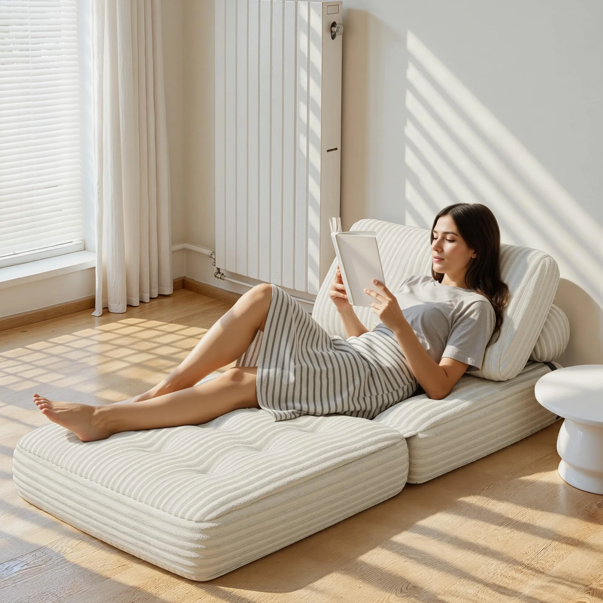 Składana sofa rozkładana 2 w 1 sztruksowa 190 x 85 cm biały