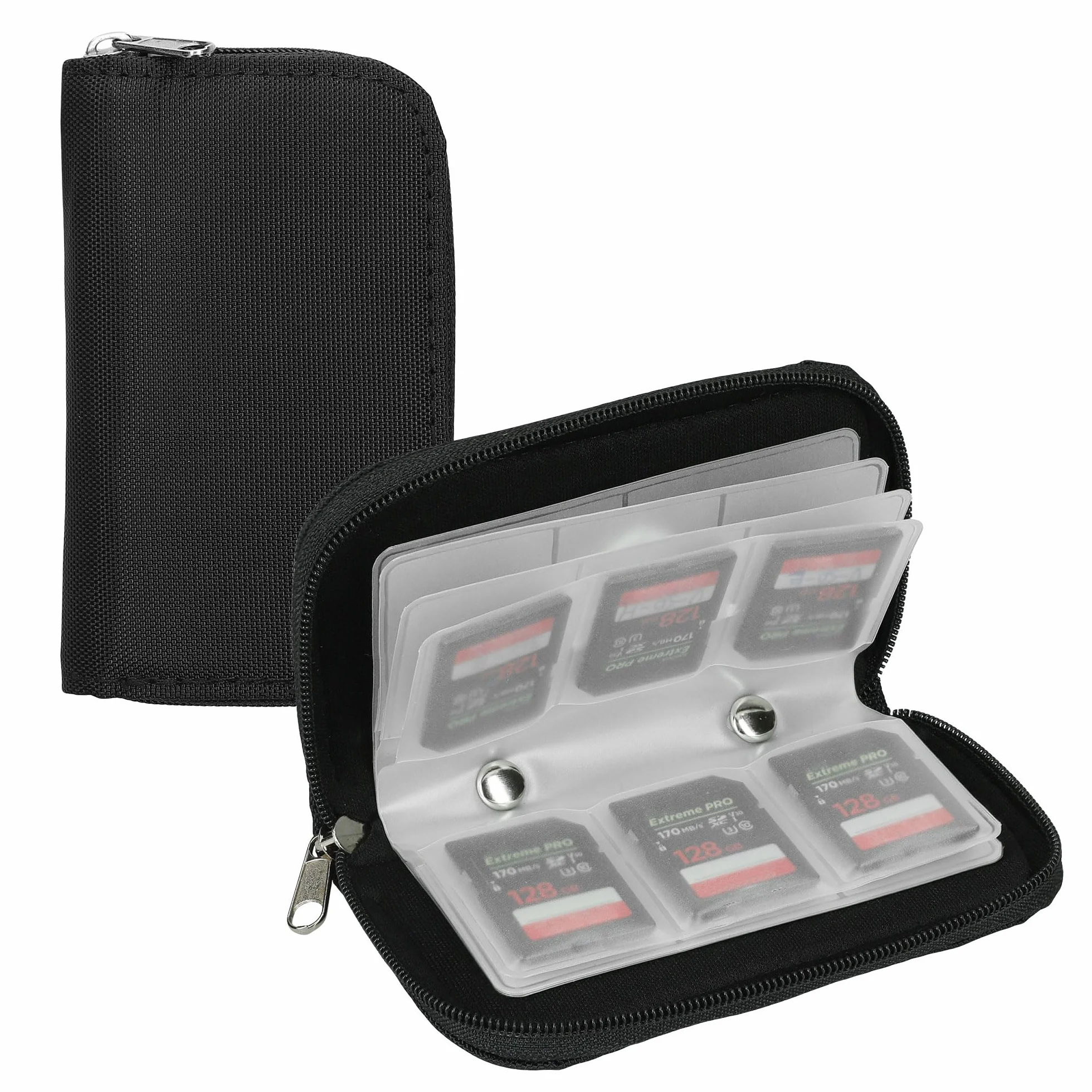 kwmobile Etui na karty pamięci, kompatybilne z Micro SD/SD/SDHC, etui ochronne na maks. 22 karty pamięci z naklejkami, czarne