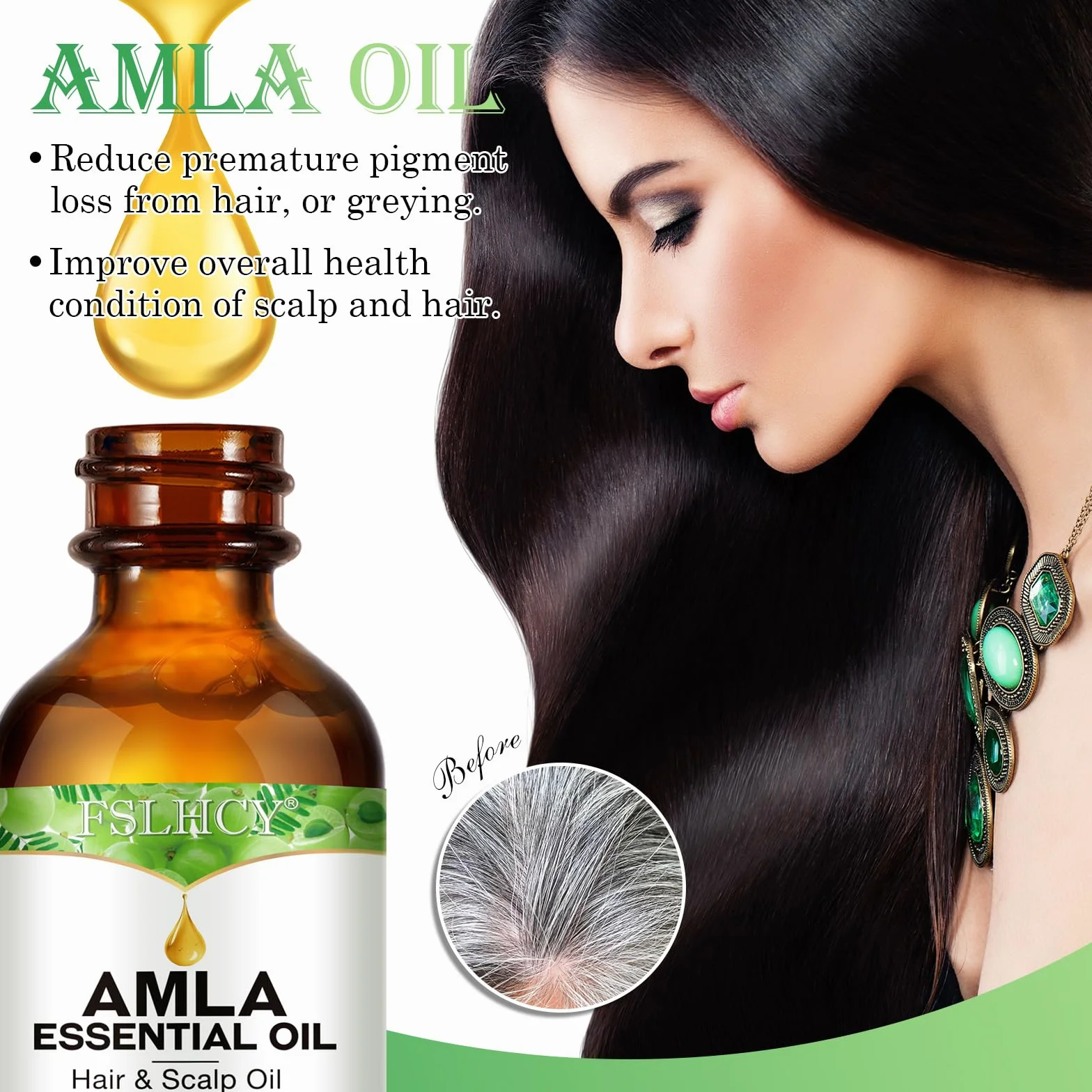 Olejek Amla 60 ml, olejek do włosów dla zdrowego wzrostu włosów, naturalny i wegański, wspomaga grubsze, pełniejsze, lśniące włosy dla mężczyzn i kobiet