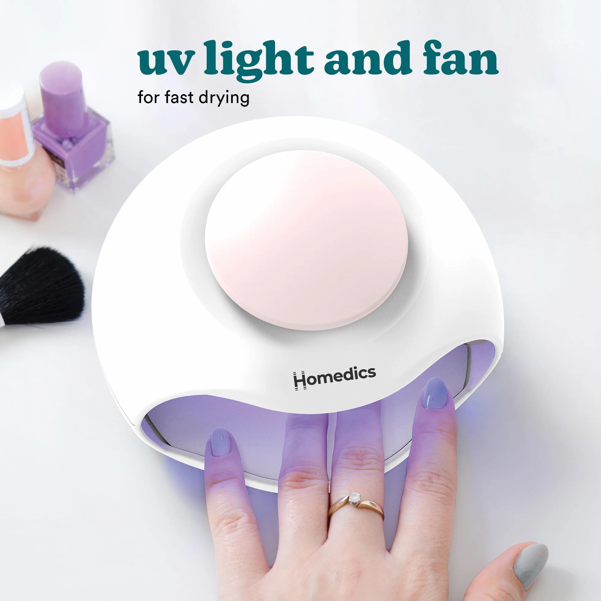 Homedics Suszarka do paznokci 2 w 1, lampa UV do paznokci, szybka i łatwa w użyciu, eleganckie wykończenie w ciągu kilku minut do manicure i pedicure, nadaje się do stosowania z lakierem żelowym,