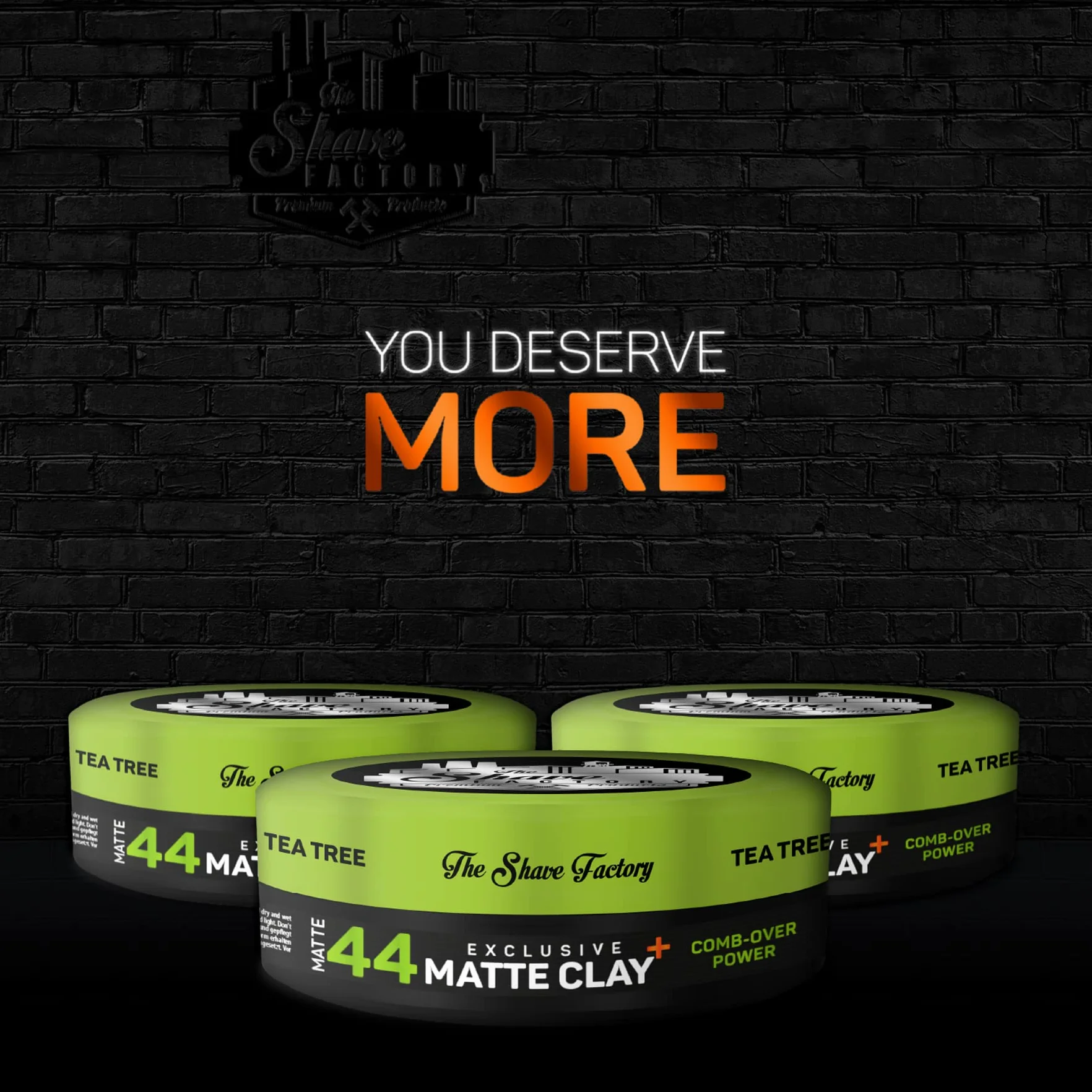 The Shave Factory Ekskluzywna matowa glina 150 ml, 44 grzebienie, z drzewem herbacianym dodatkowym uchwytem