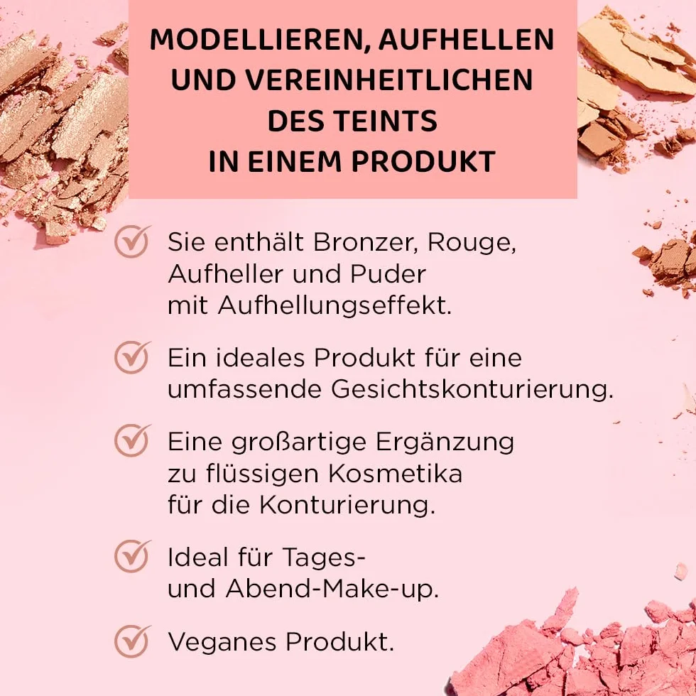 Eveline Cosmetics Wonder Match wielofunkcyjna paleta do twarzy – bronzer, róż, rozświetlacz i puder – wegańska formuła o zapachu czekolady, do makijażu dziennego i wieczorowego