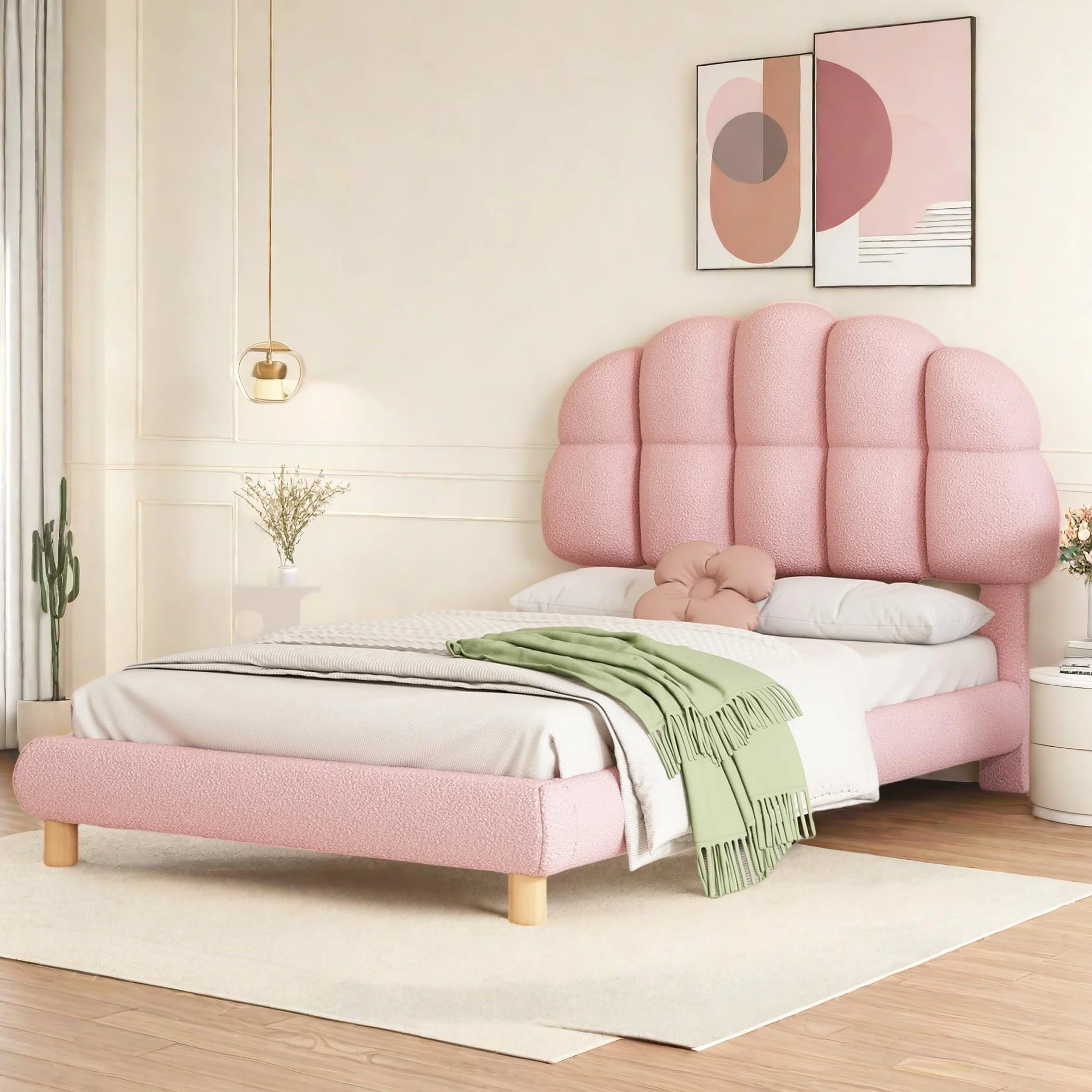 FEEOHOME Łóżko dziecięce 90x200 cm tapicerowane welurowe różowe